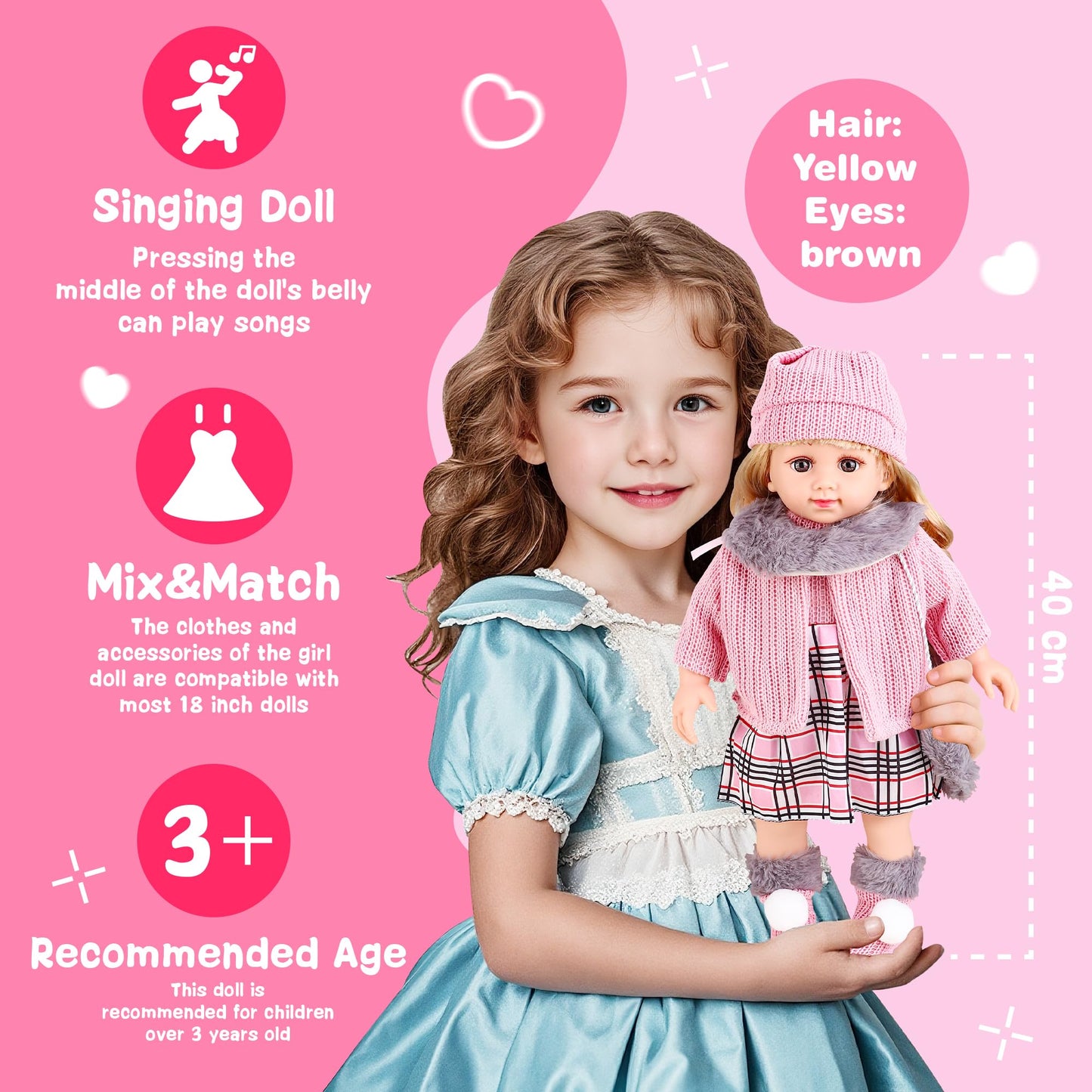 Baljinder American 18-Inch Doll Clothes & Accessories — Touch The Music Girl Doll Set (Hats, Dresses, Scarves, Bags) Gift for Kids 3+