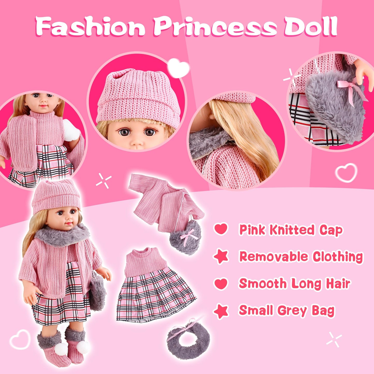 Baljinder American 18-Inch Doll Clothes & Accessories — Touch The Music Girl Doll Set (Hats, Dresses, Scarves, Bags) Gift for Kids 3+