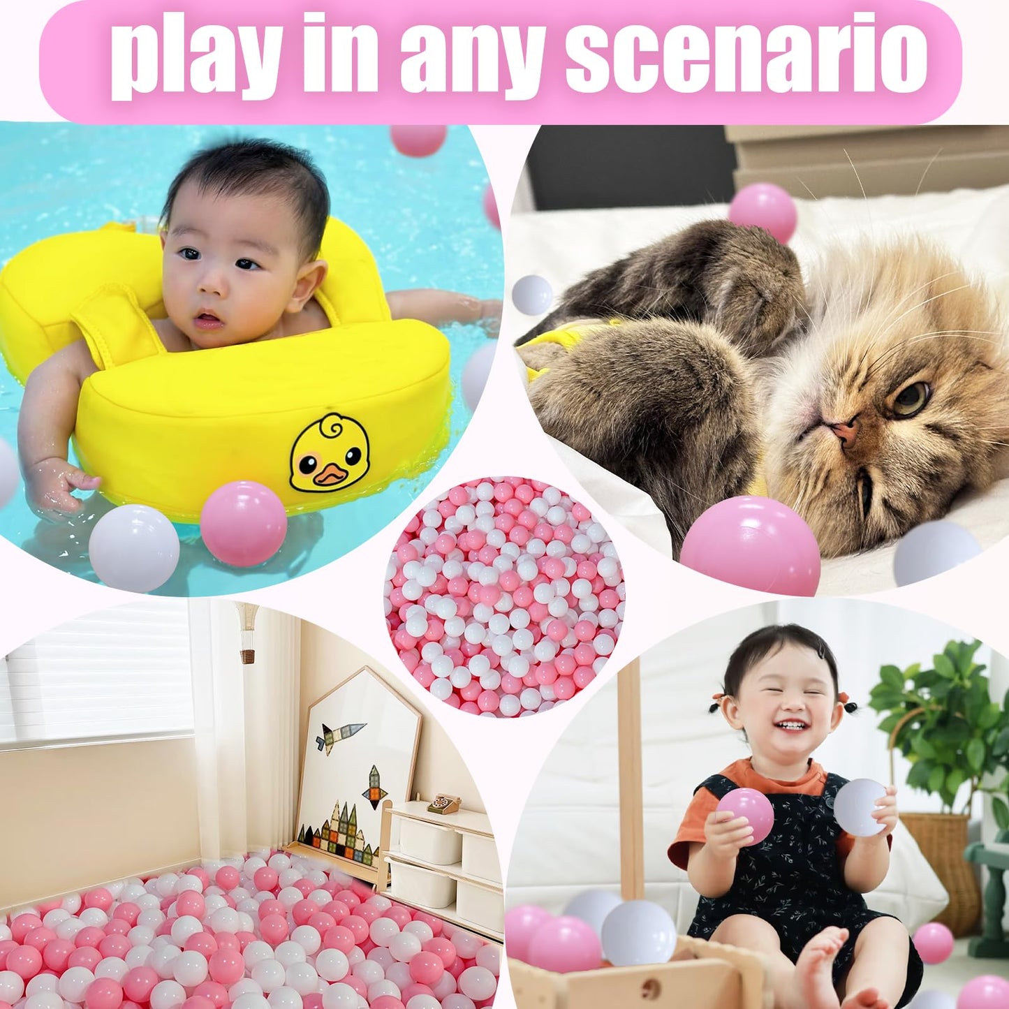 2.2in Ball Pit Balls – 100-Pack (Sweet Pink & White) Non-Toxic & Durable
