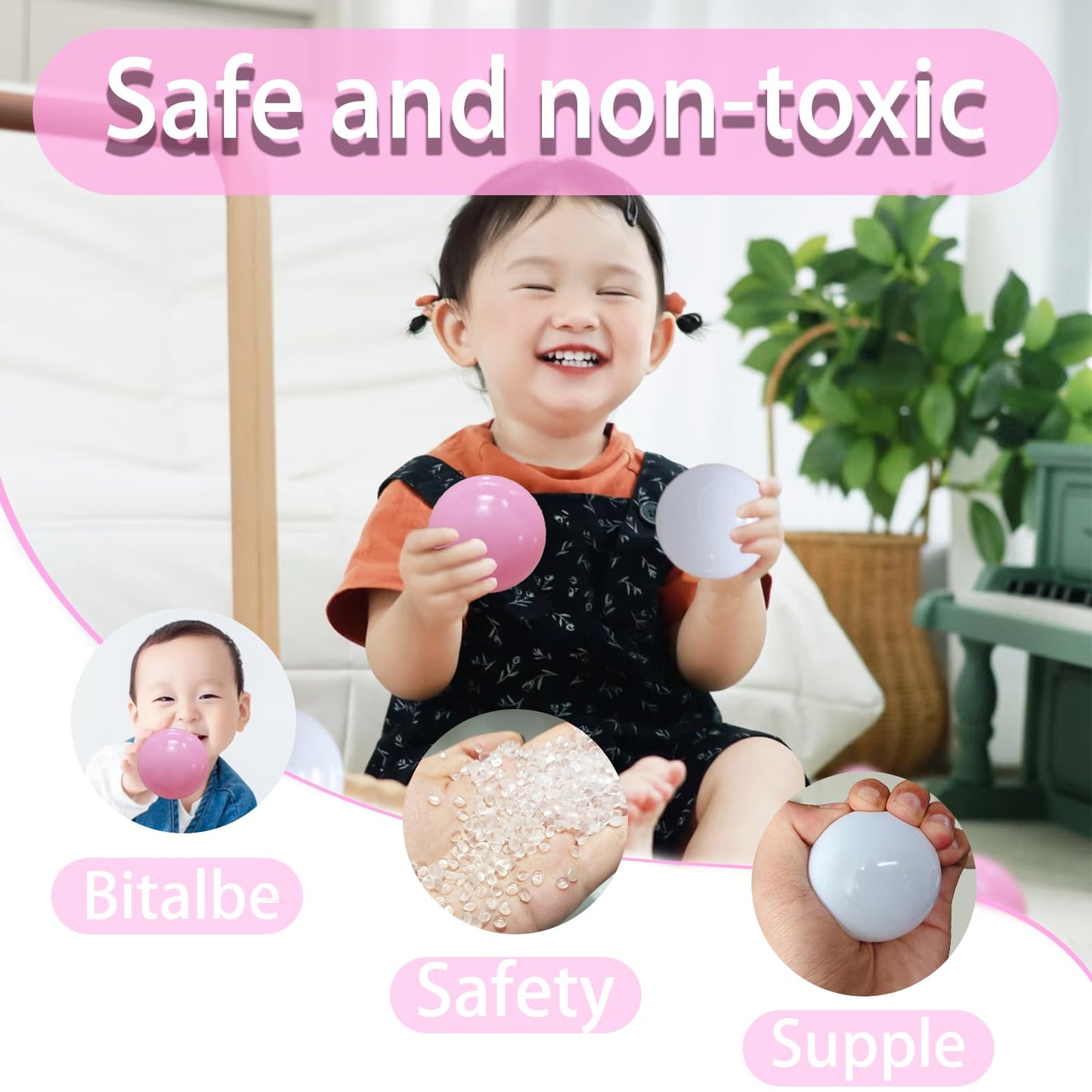 2.2in Ball Pit Balls – 100-Pack (Sweet Pink & White) Non-Toxic & Durable