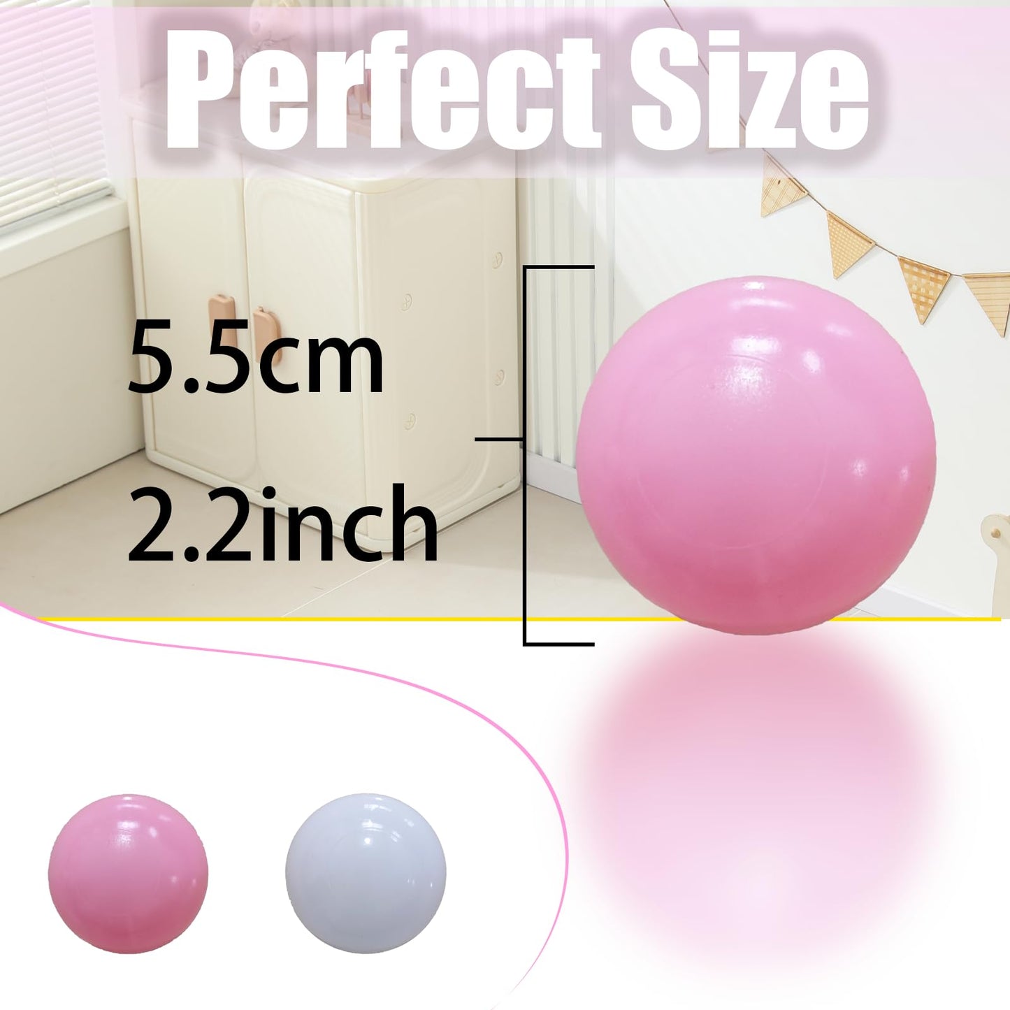 2.2in Ball Pit Balls – 100-Pack (Sweet Pink & White) Non-Toxic & Durable
