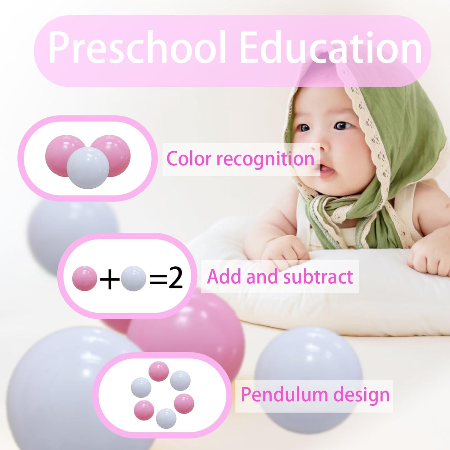2.2in Ball Pit Balls – 100-Pack (Sweet Pink & White) Non-Toxic & Durable