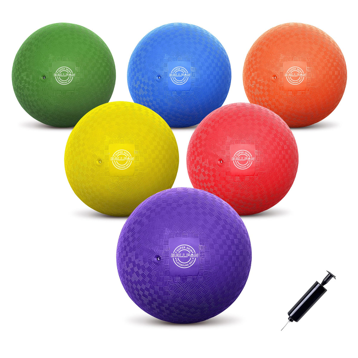 BallFUN Dodgeballs 7-inch Playground Balls – 6 Pack with Pump & Mesh Bag