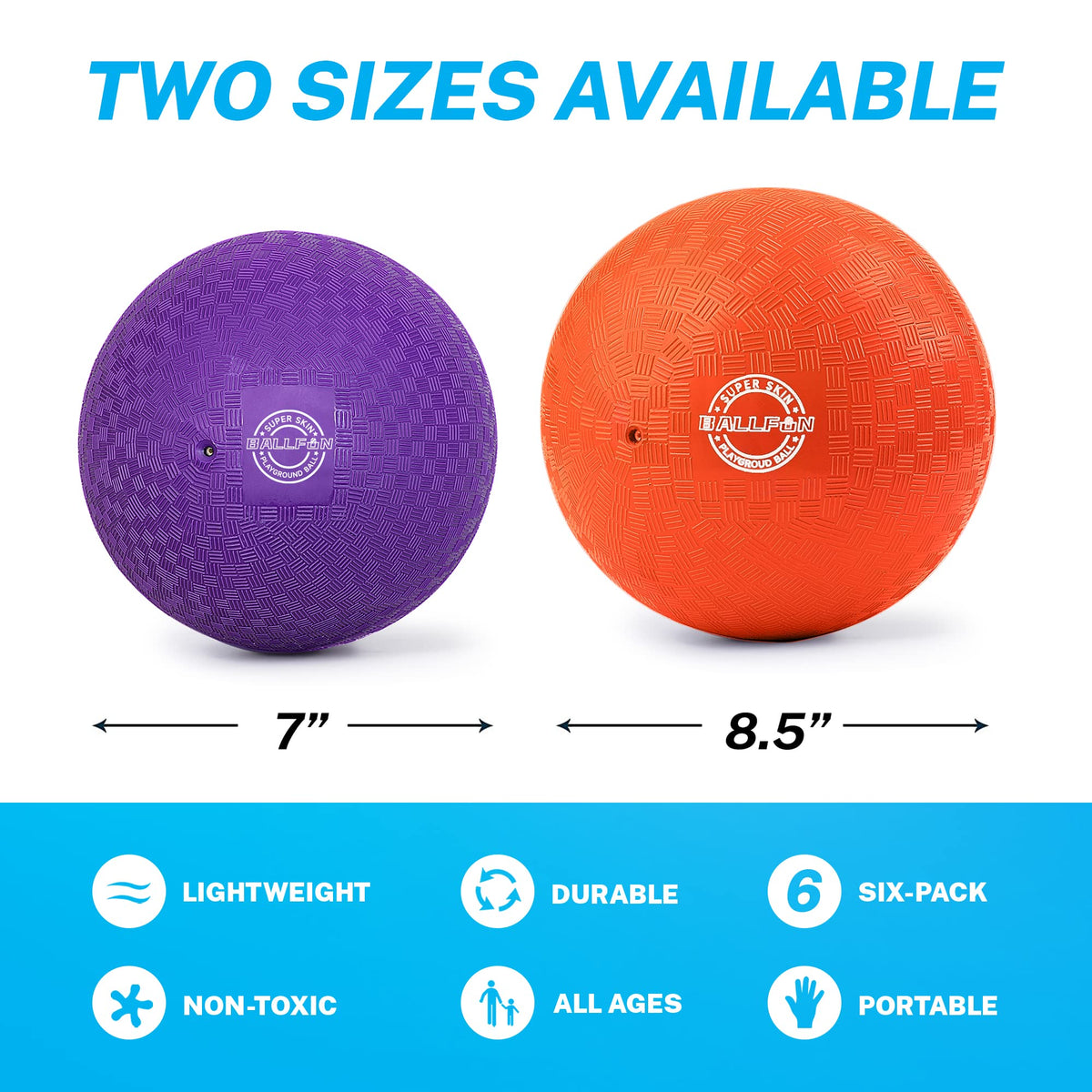 BallFUN Dodgeballs 7-inch Playground Balls – 6 Pack with Pump & Mesh Bag