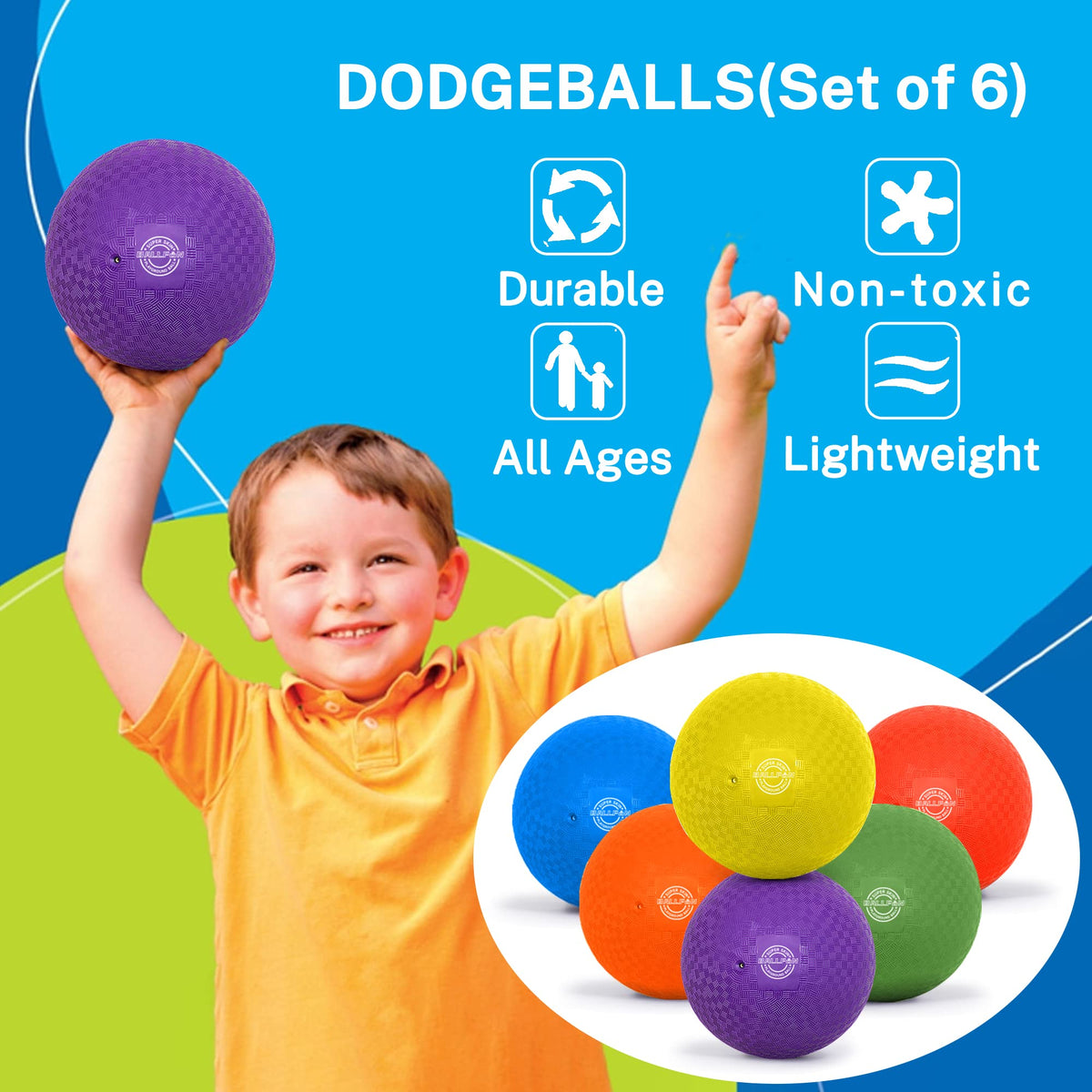 BallFUN Dodgeballs 7-inch Playground Balls – 6 Pack with Pump & Mesh Bag
