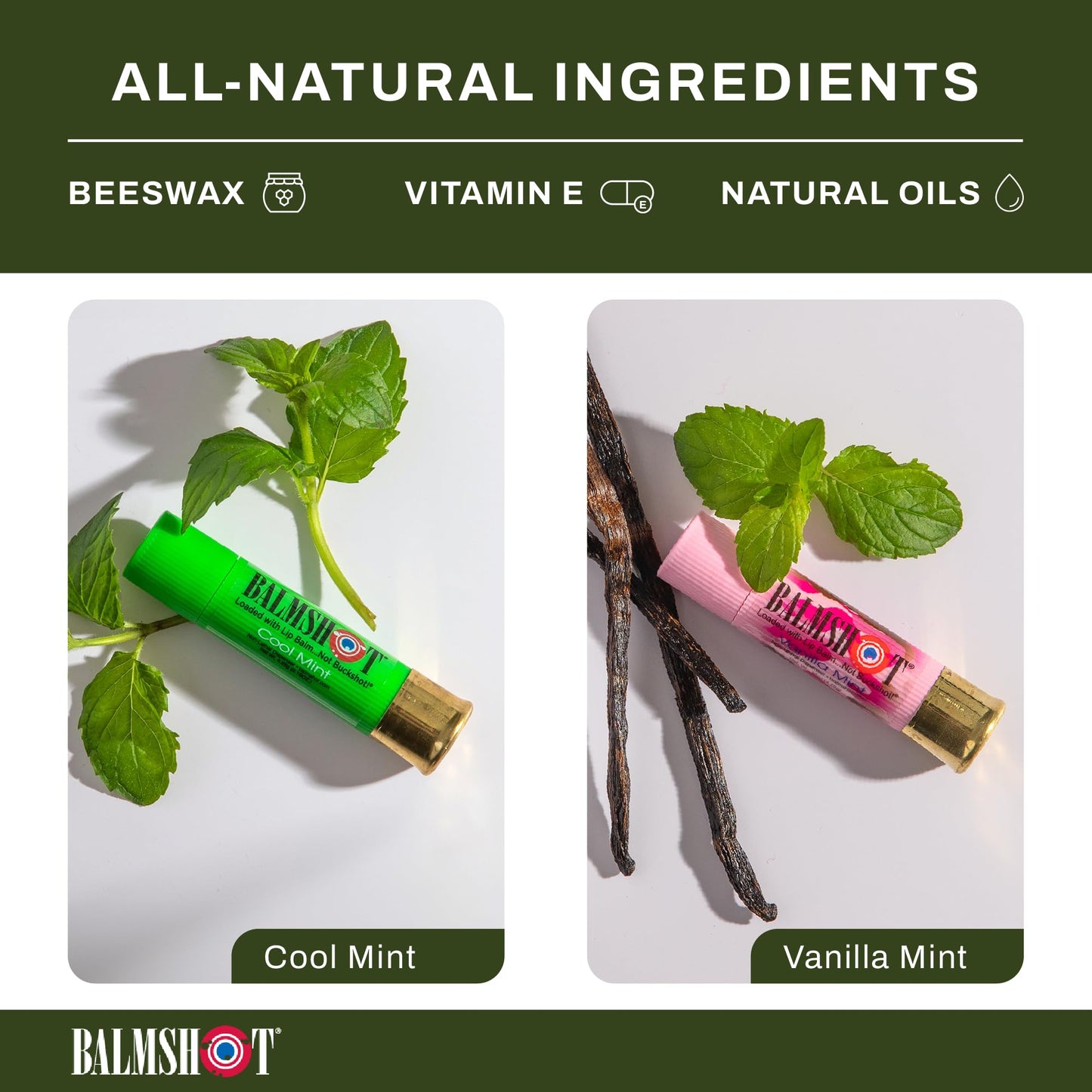 BALMSHOT Lip Balm 4 Pack – Minty Combo Variety, SPF 15, Made in USA