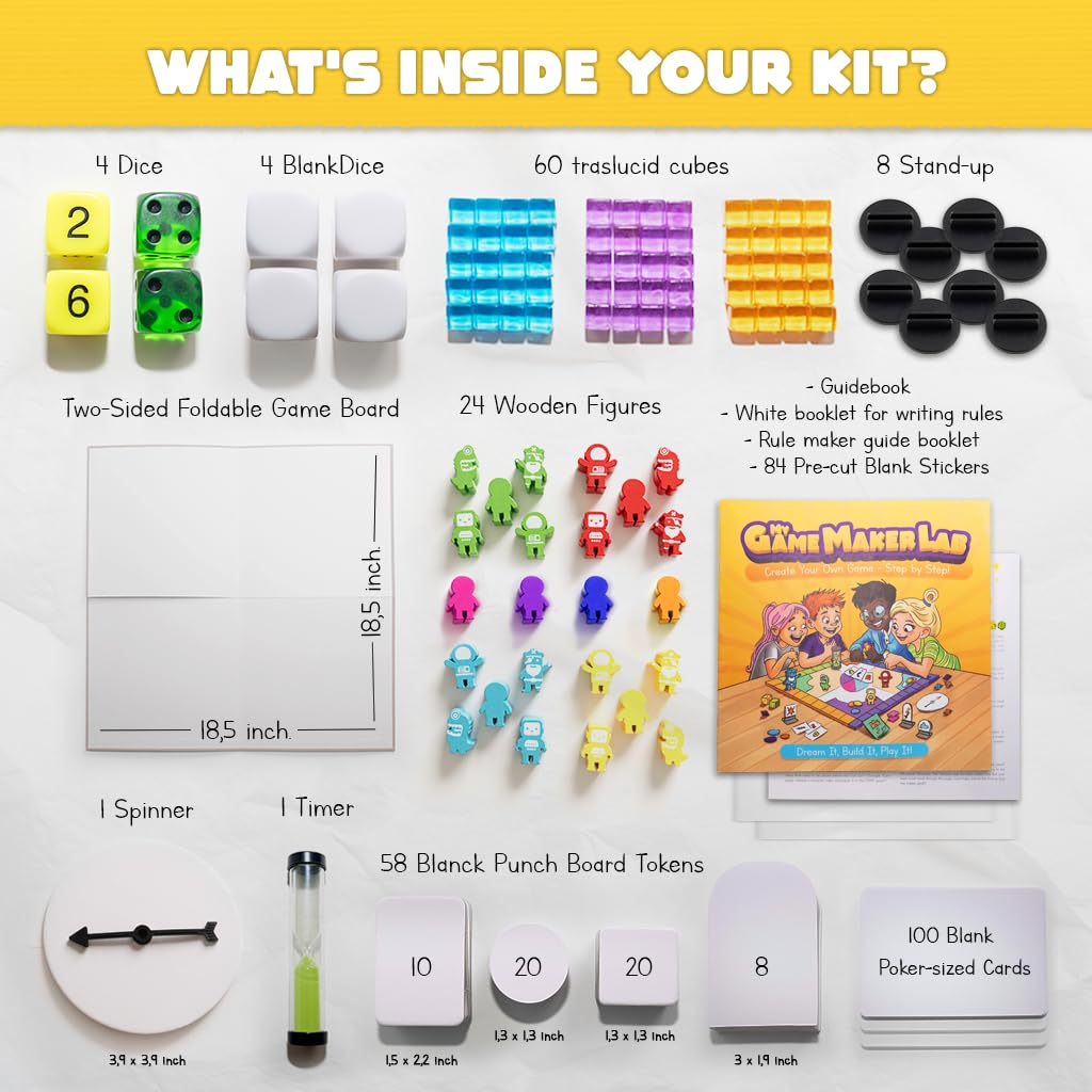 BALUCI GAMES Blank Board Game Kit for Kids & Families – Create Your Own Game with 180+ Pieces