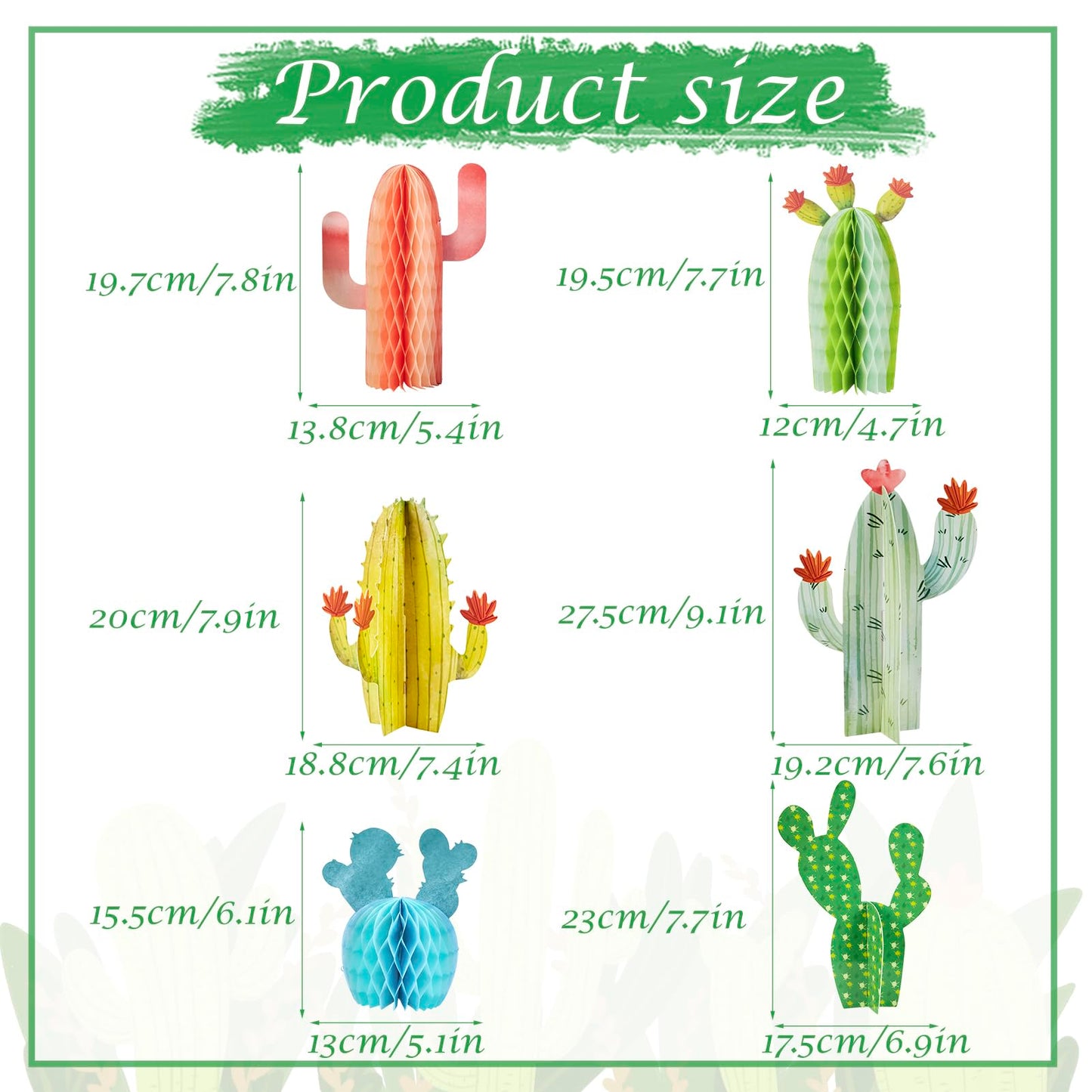Balun Admhail 6-Pack Cactus Honeycomb Table Centerpieces for Parties