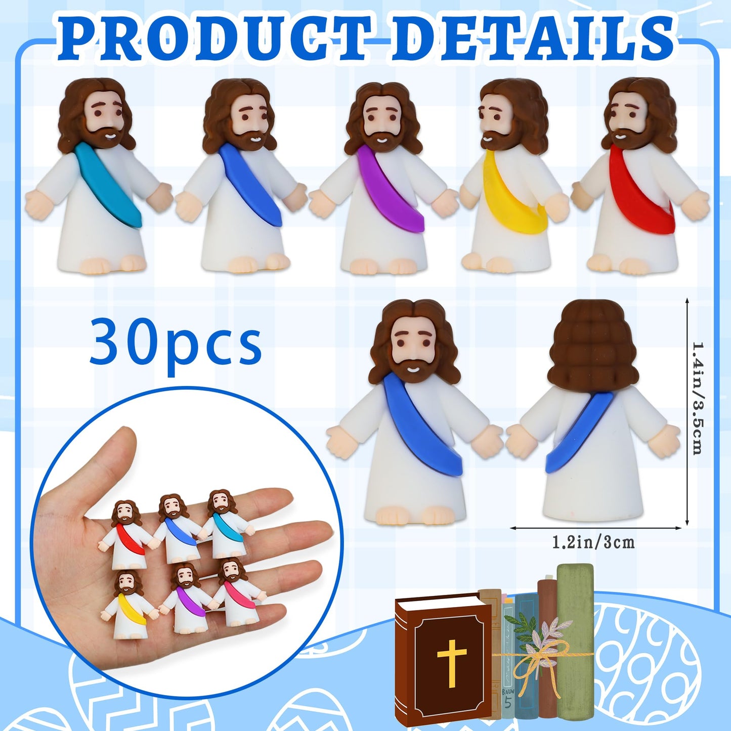 Bamamon 30 Pcs Little Jesus Figures – Bulk Mini Jesus Figurines for Easter, Sunday School & Religious Party Favors