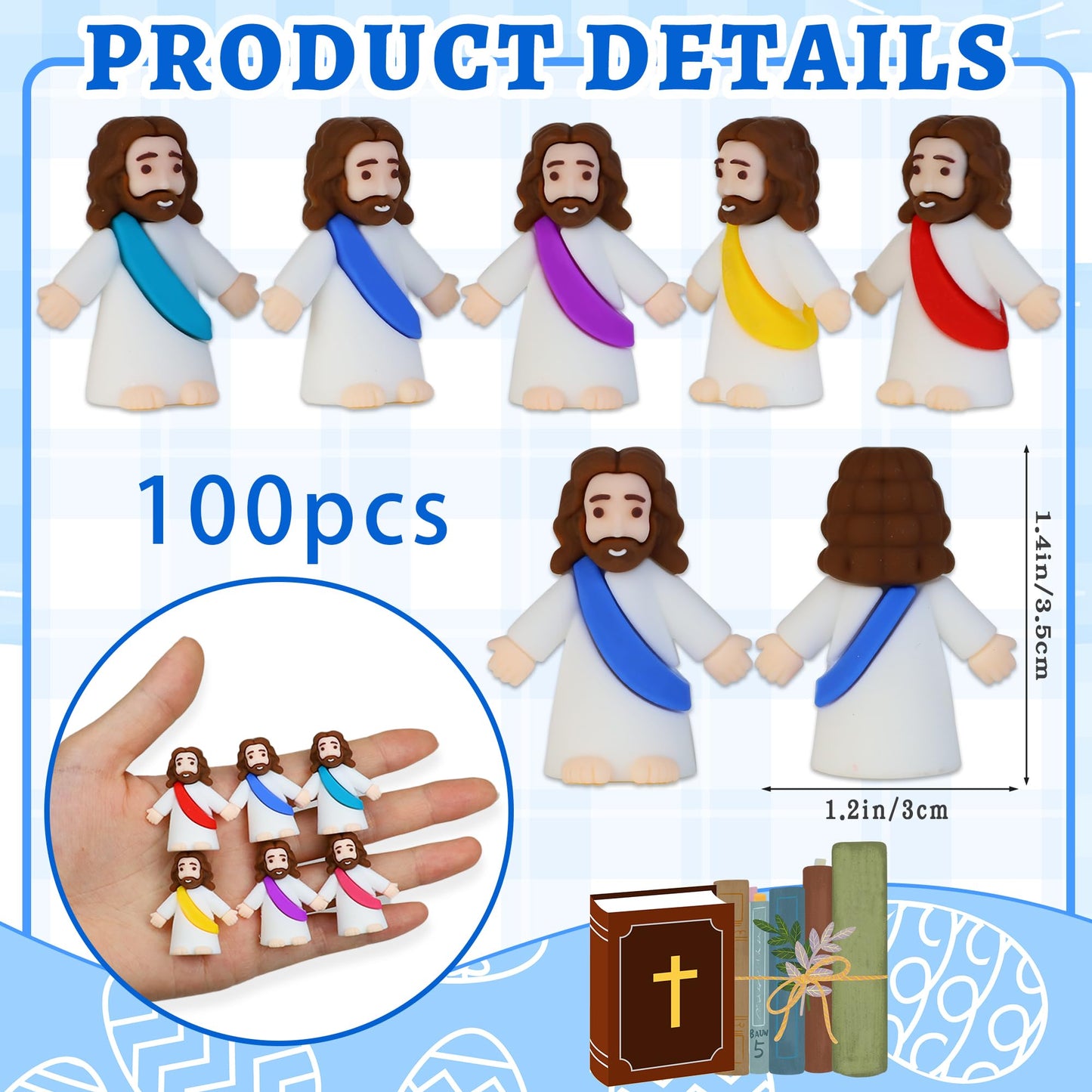 Bamamon 100 Pcs Little Jesus Figures Bulk - Mini Jesus Figurines for Easter Egg Fillers & Sunday School Crafts