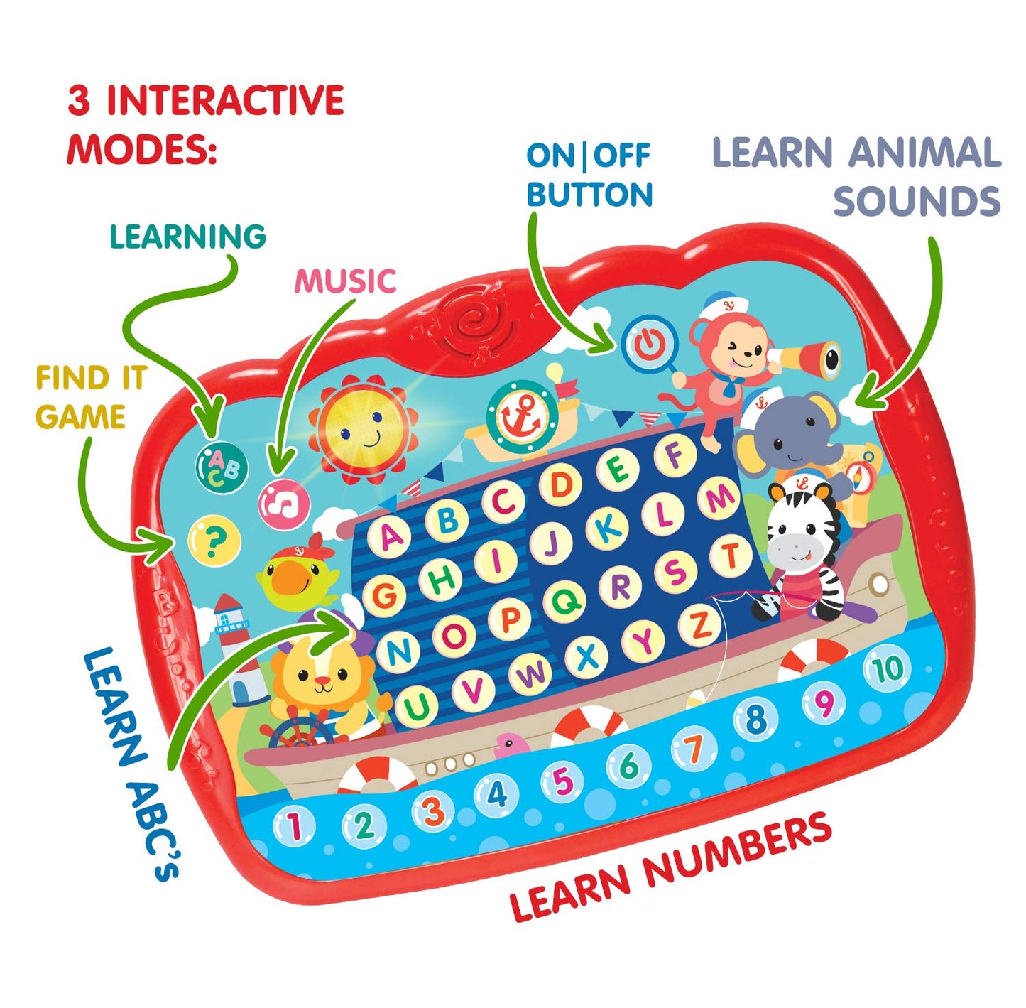 Bambiya Learning Tablet for Toddlers 1-3 | Educational ABC Toy—Alphabet, Numbers, Music & Words