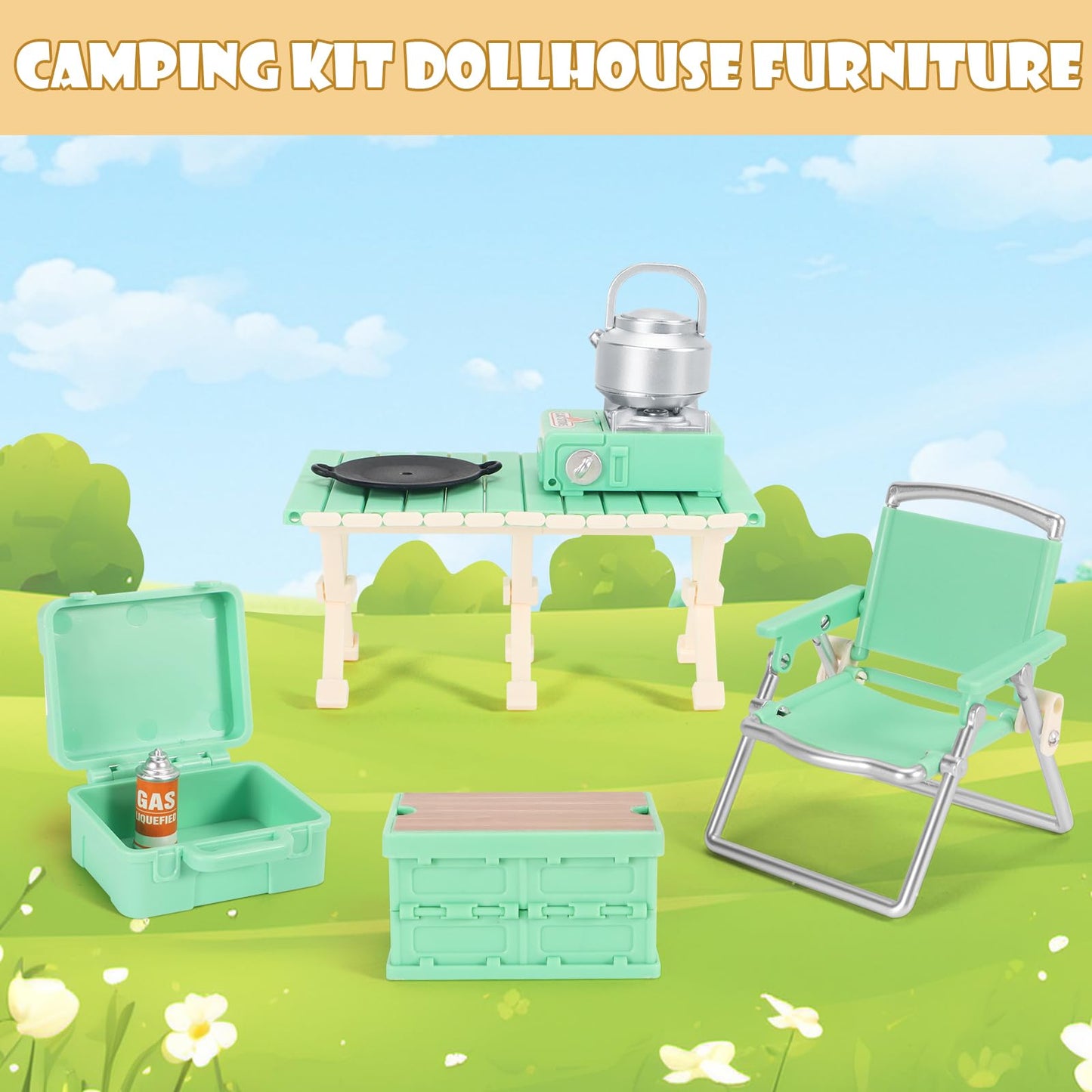 BananMelonBM Dollhouse Furniture Set with Camping – Imaginative Pretend Play for Kids 3+ (Green)