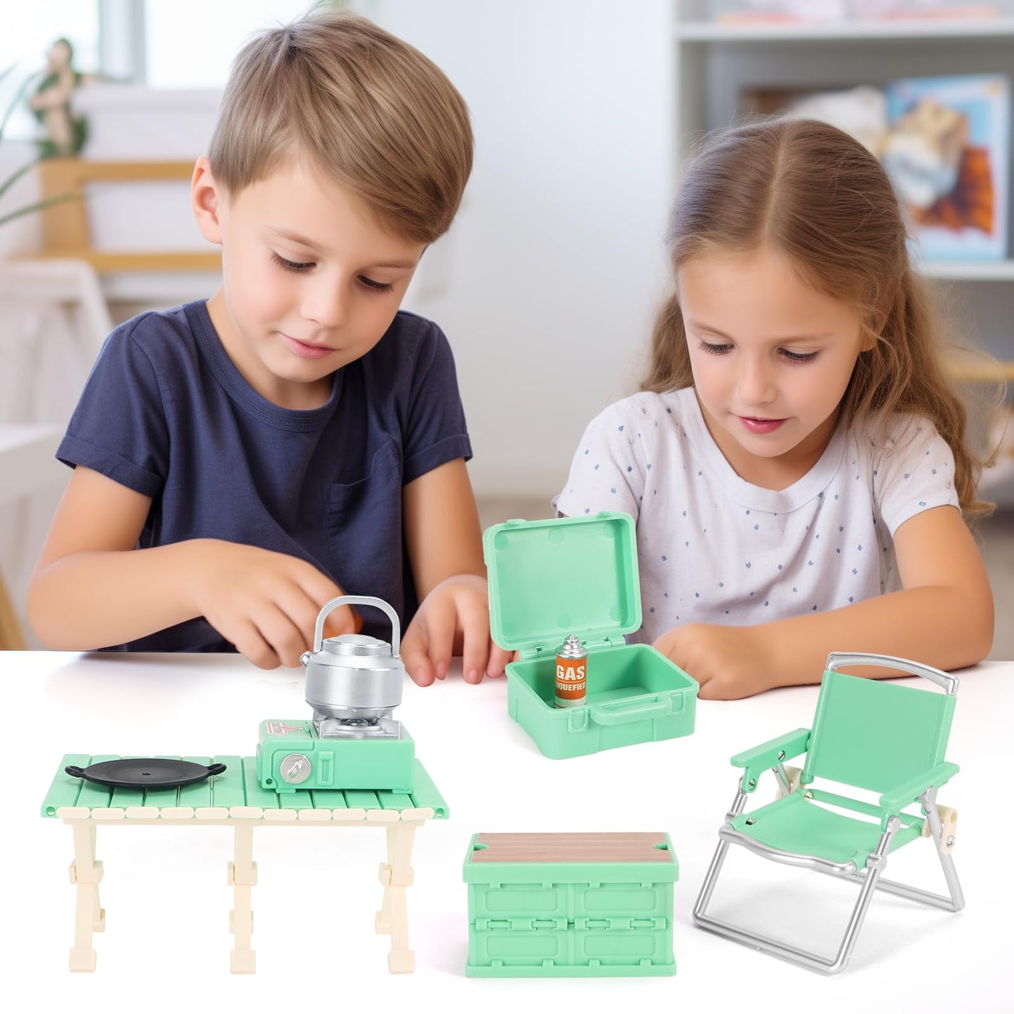 BananMelonBM Dollhouse Furniture Set with Camping – Imaginative Pretend Play for Kids 3+ (Green)