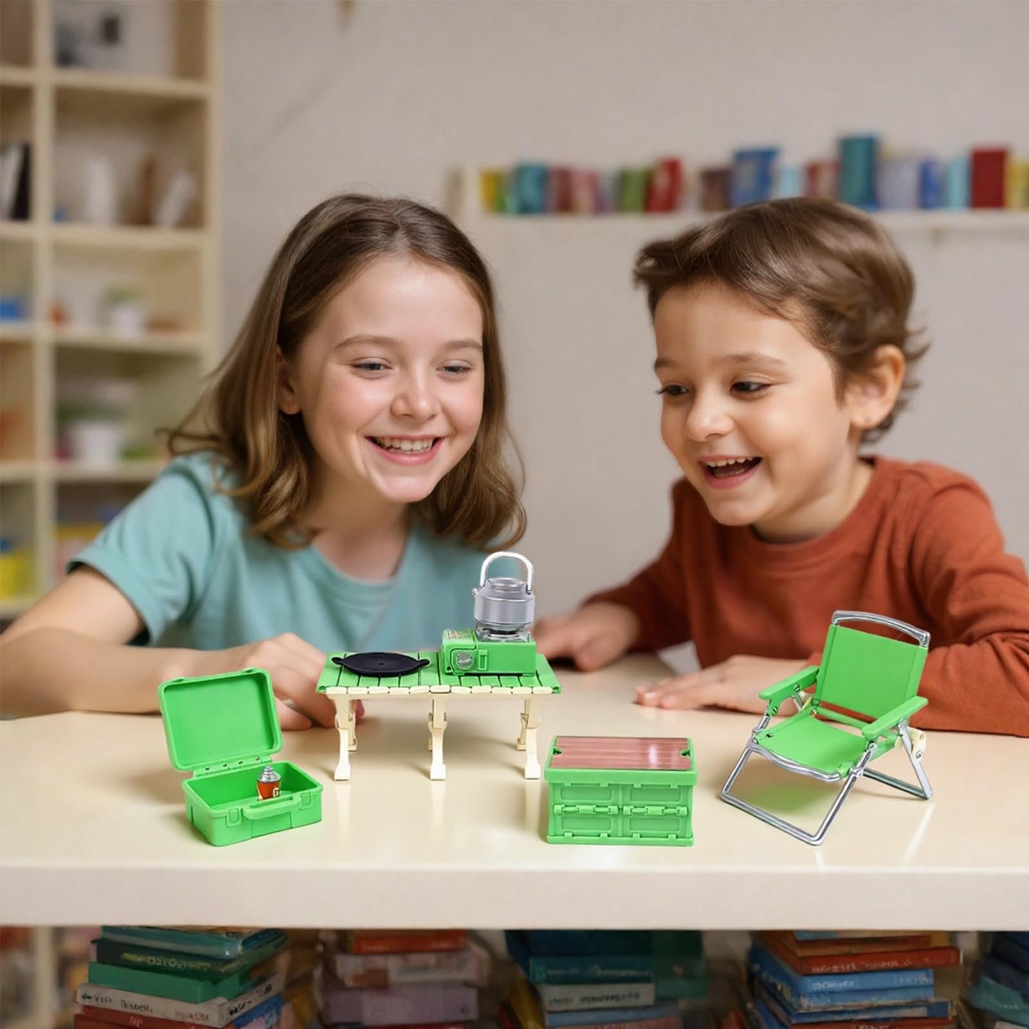 BananMelonBM Dollhouse Furniture Set with Camping – Imaginative Pretend Play for Kids 3+ (Green)
