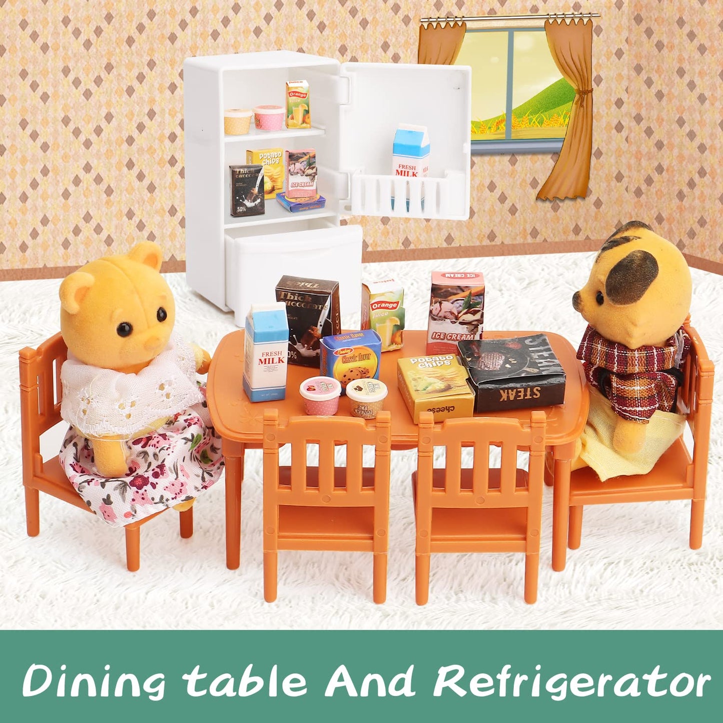BananMelonBM Dollhouse Furniture Set with Kitchen – Miniature Pretend Play for Kids 3+
