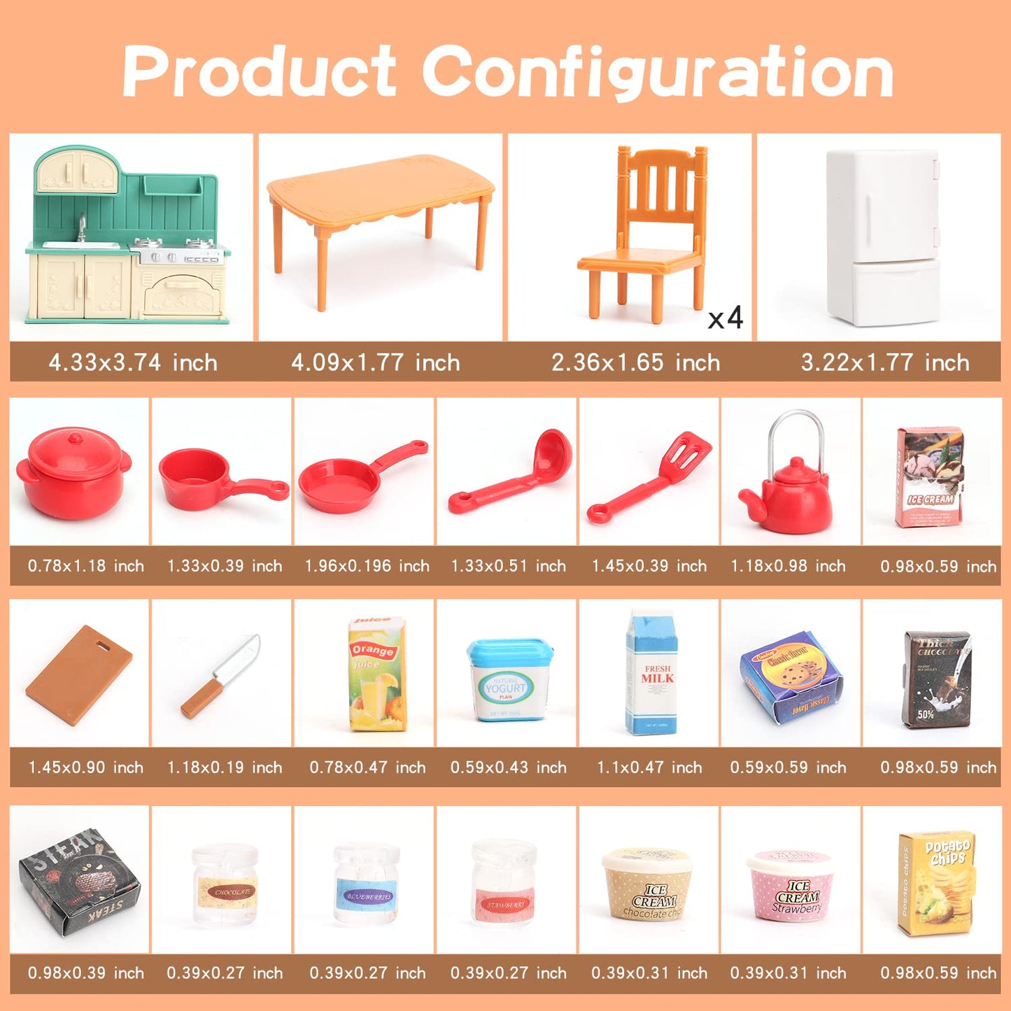 BananMelonBM Dollhouse Furniture Set with Kitchen – Miniature Pretend Play for Kids 3+