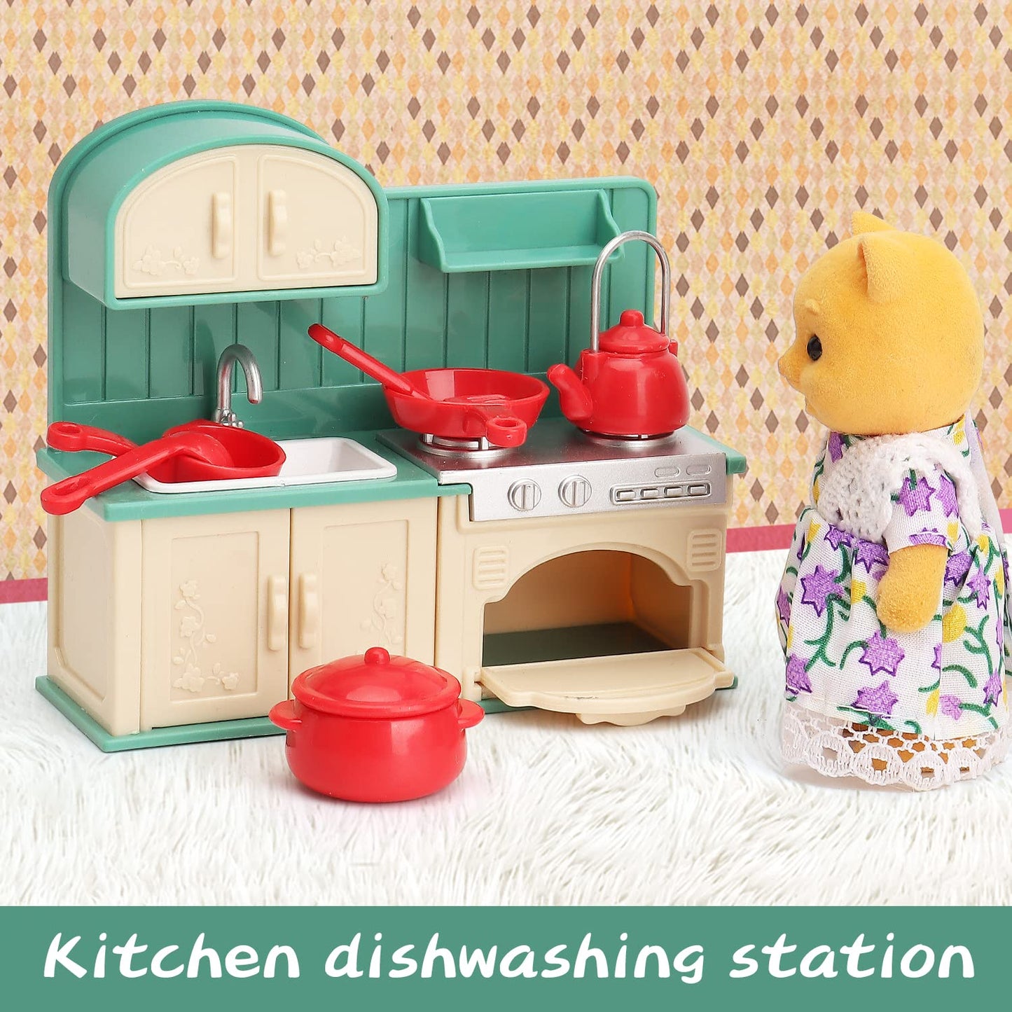 BananMelonBM Dollhouse Furniture Set with Kitchen – Miniature Pretend Play for Kids 3+