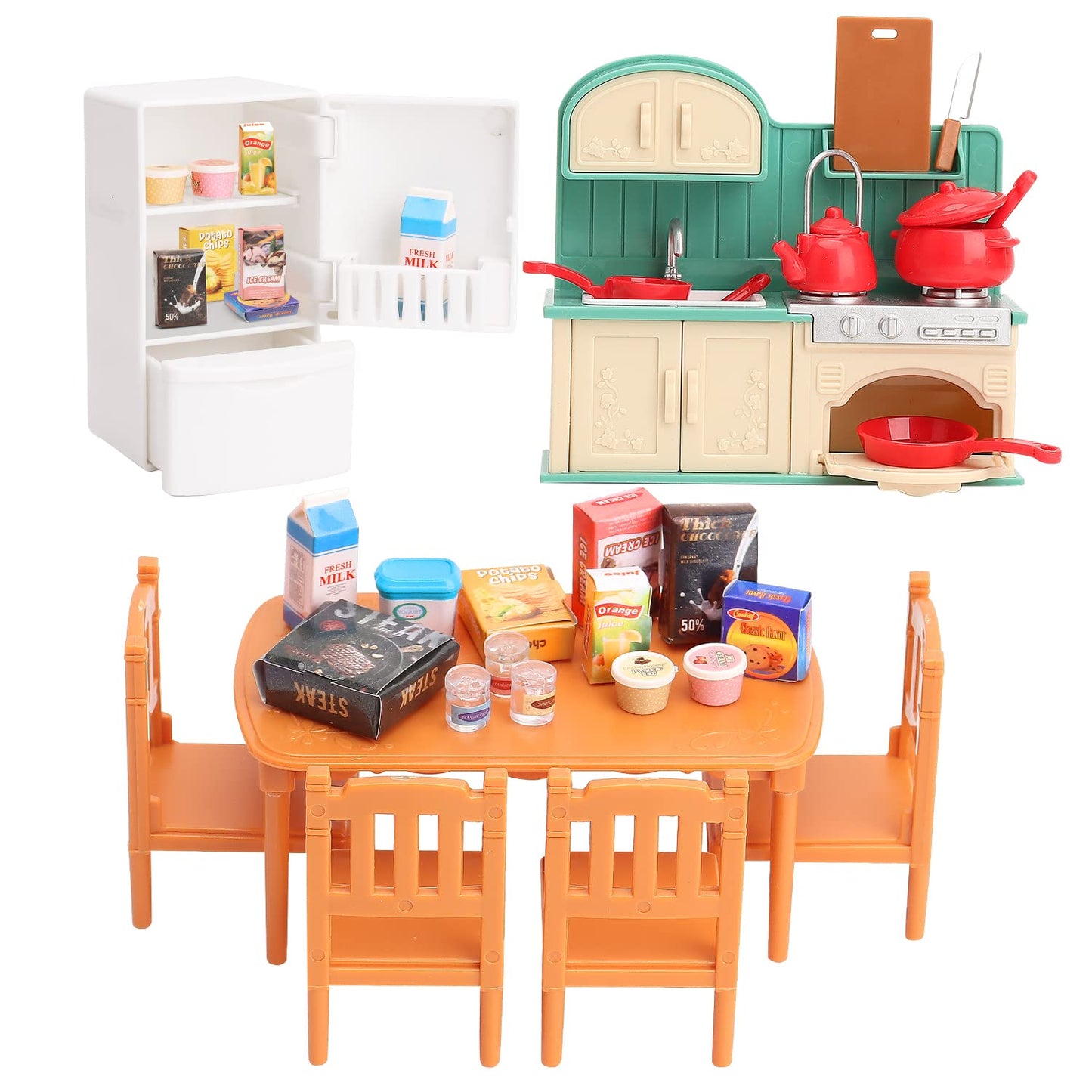 BananMelonBM Dollhouse Furniture Set with Kitchen – Miniature Pretend Play for Kids 3+