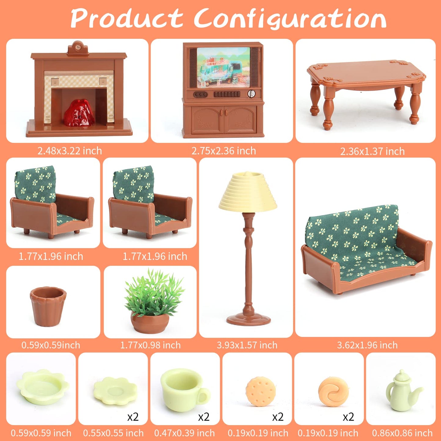 BananMelonBM Dollhouse Furniture Set – Living Room Miniatures for Kids 3+ | Pretend Play
