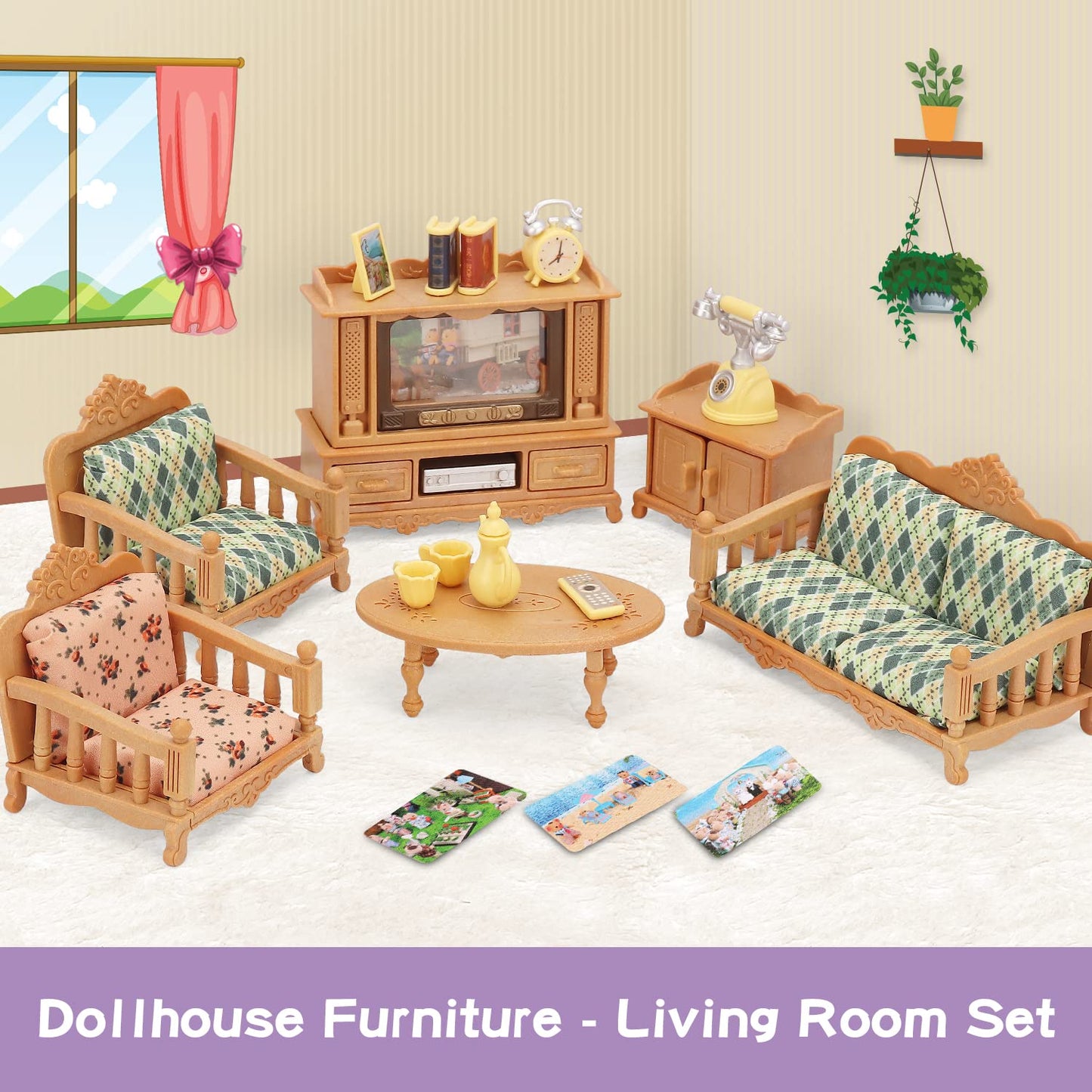 BananMelonBM Dollhouse Furniture Set – Living Room Miniatures for Kids 3+