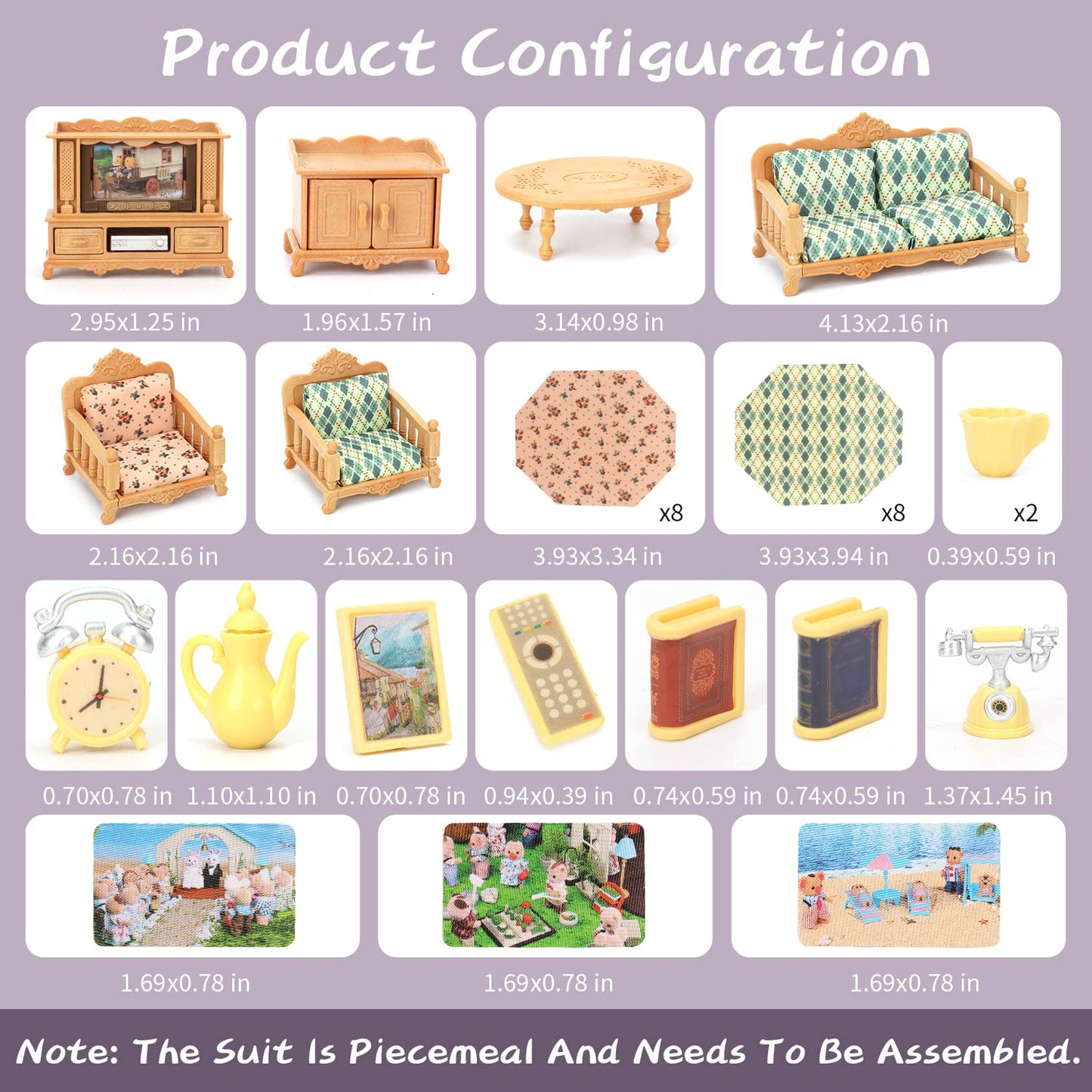 BananMelonBM Dollhouse Furniture Set – Living Room Miniatures for Kids 3+
