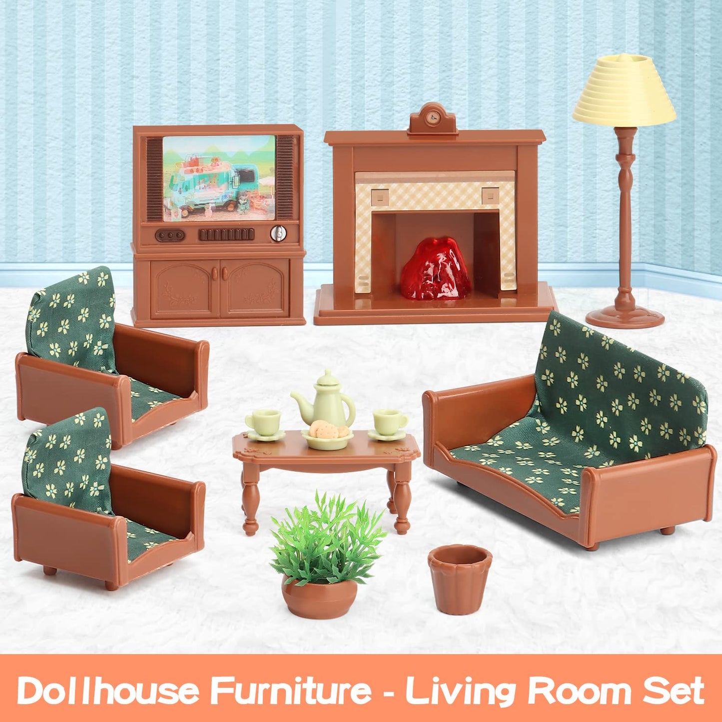 BananMelonBM Dollhouse Furniture Set – Living Room Miniatures for Kids 3+ | Pretend Play