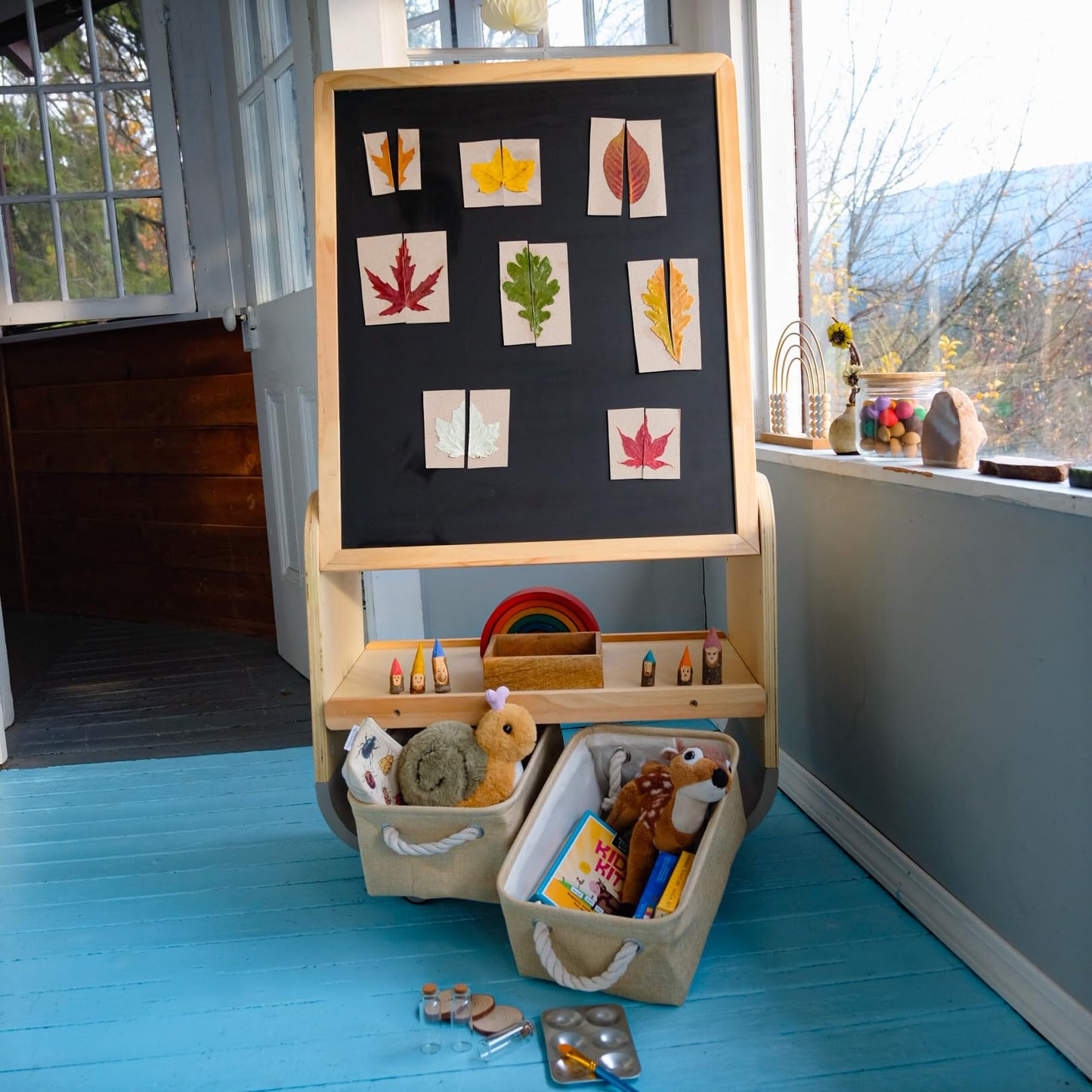 BanaSuper 3-in-1 Kids Art Easel with Wheels – Height Adjustable, Magnetic Chalkboard & Whiteboard, 25x21 Extra-Large Drawing Surface