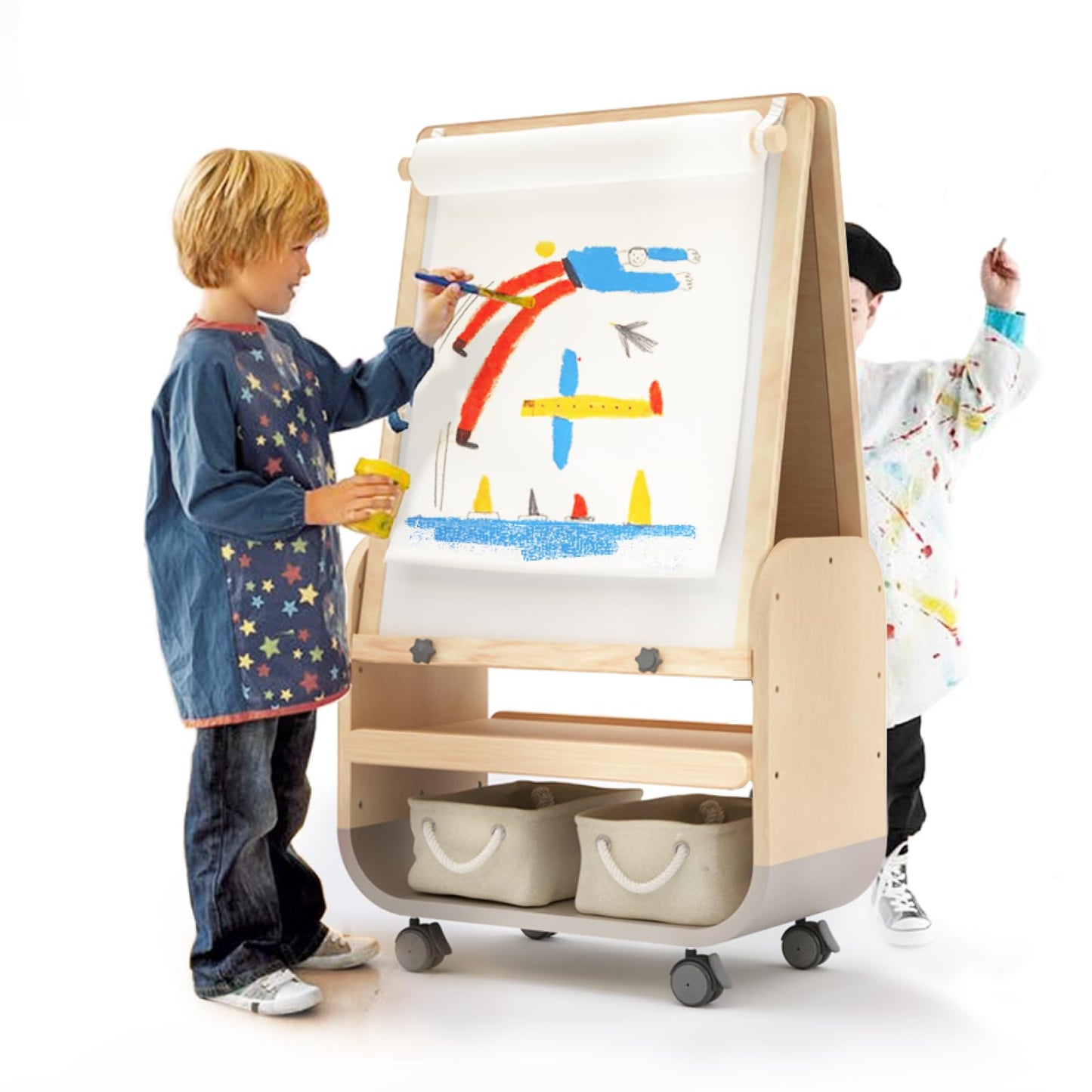 BanaSuper 3-in-1 Kids Art Easel with Wheels – Height Adjustable, Magnetic Chalkboard & Whiteboard, 25x21 Extra-Large Drawing Surface