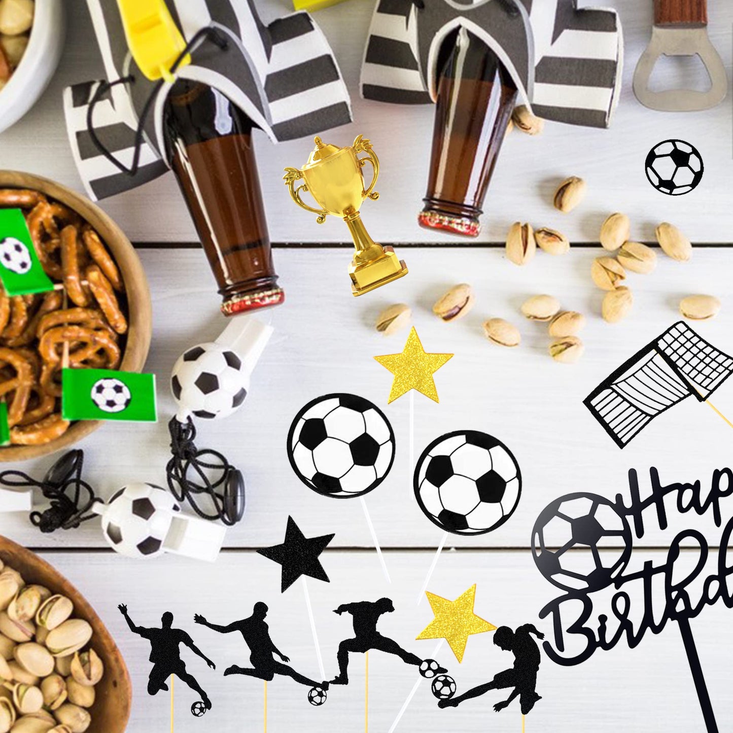 BANBALLON 28 PCS Soccer Cake Topper Set – Football Theme Party Decorations