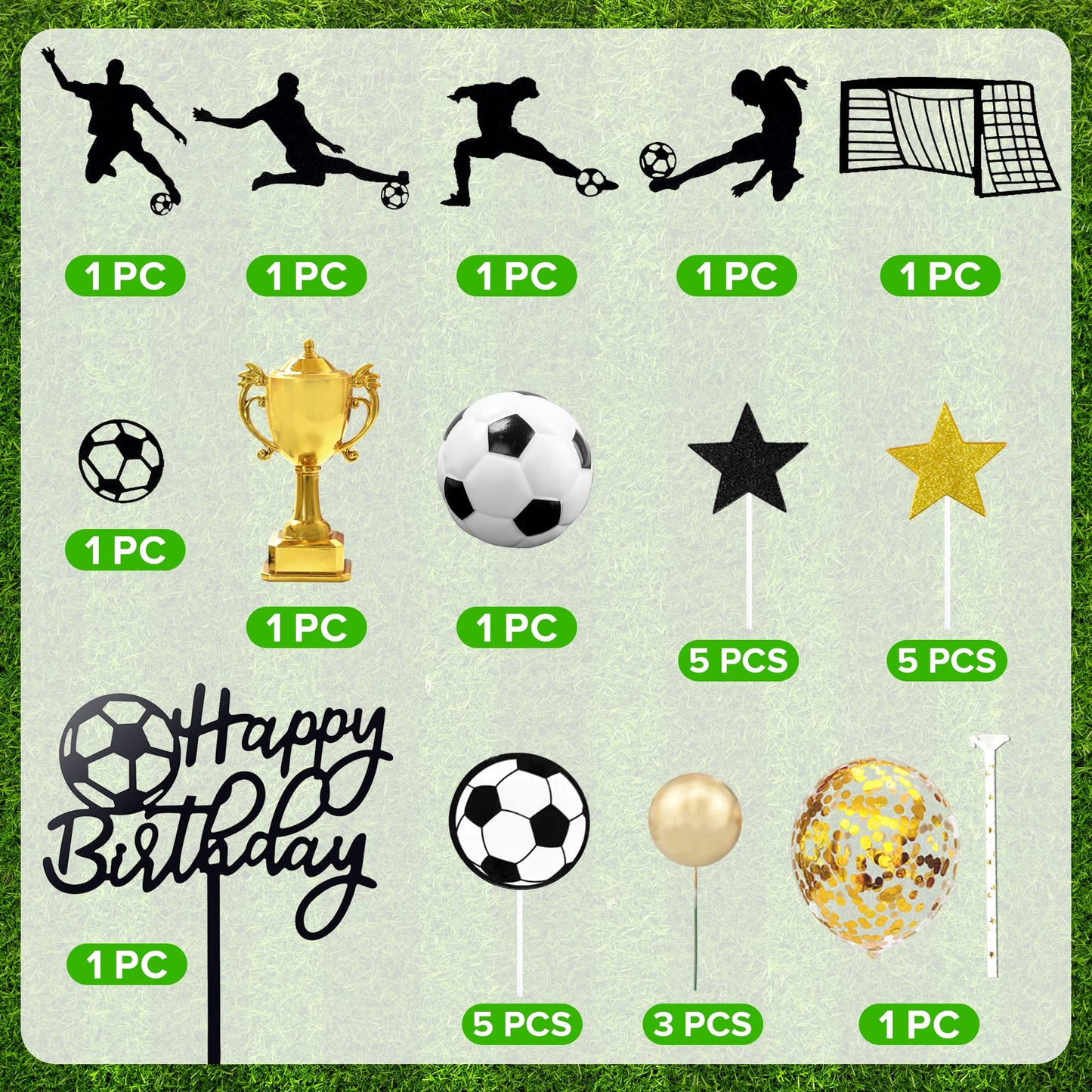 BANBALLON 28 PCS Soccer Cake Topper Set – Football Theme Party Decorations