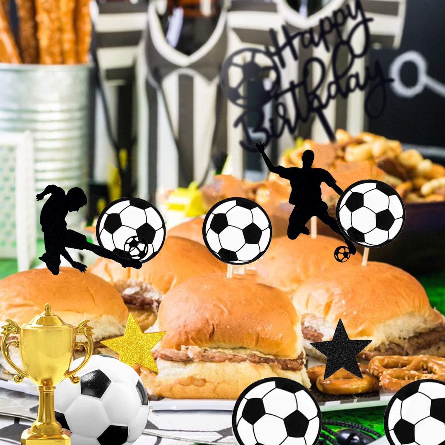 BANBALLON 28 PCS Soccer Cake Topper Set – Football Theme Party Decorations