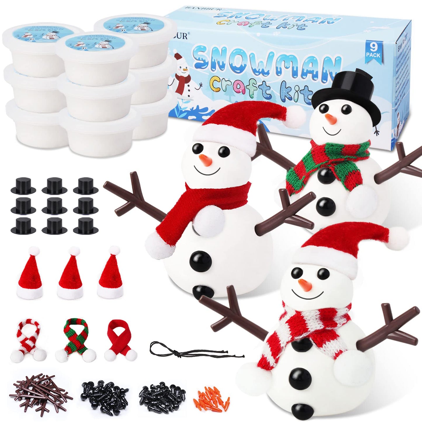 BANBBUR 9-Pack Build a Snowman Kit – Kids Snowman Craft DIY Christmas Gift