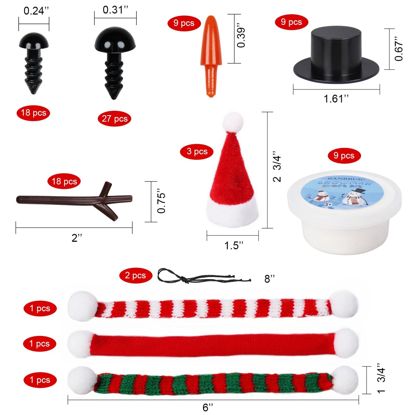 BANBBUR 9-Pack Build a Snowman Kit – Kids Snowman Craft DIY Christmas Gift