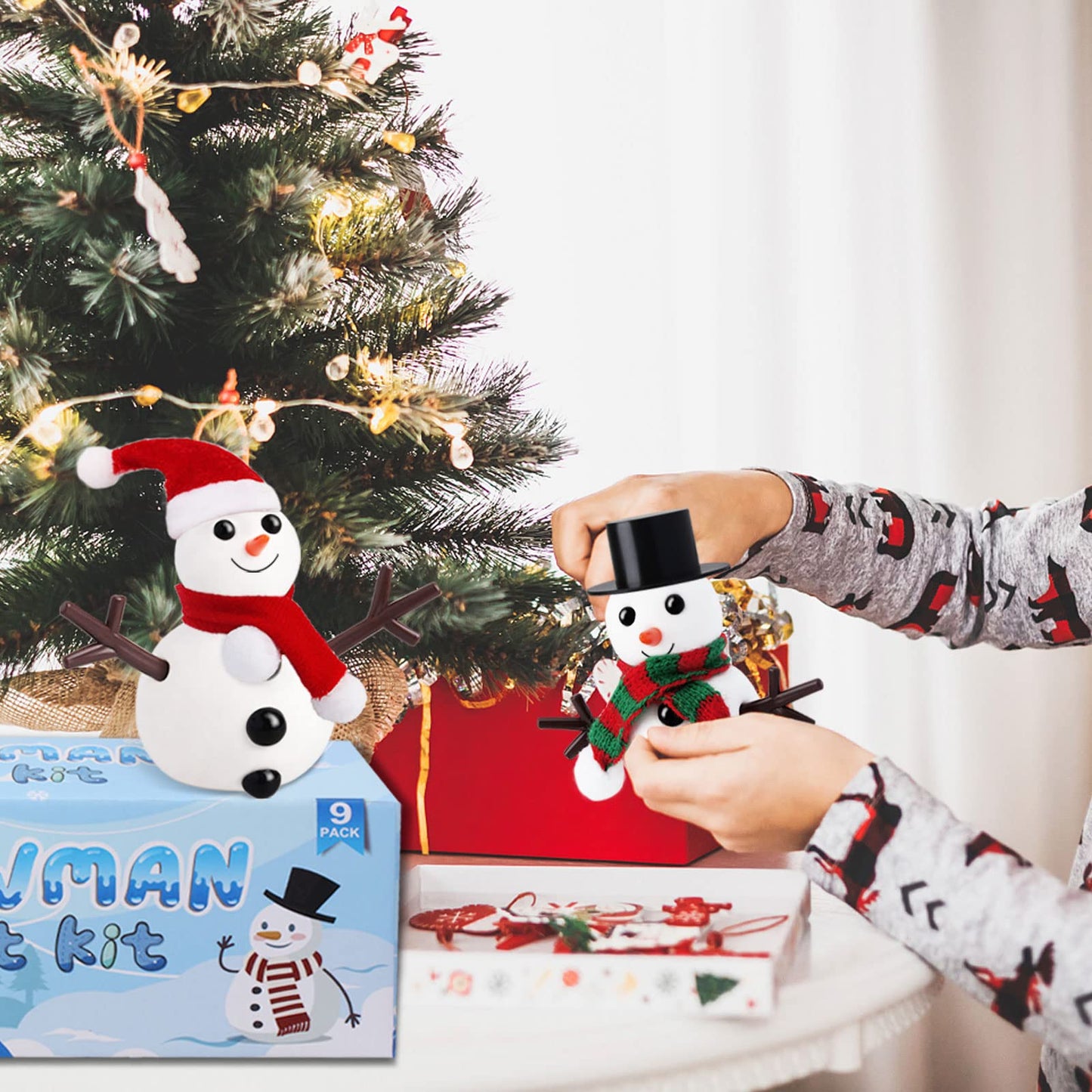 BANBBUR 9-Pack Build a Snowman Kit – Kids Snowman Craft DIY Christmas Gift