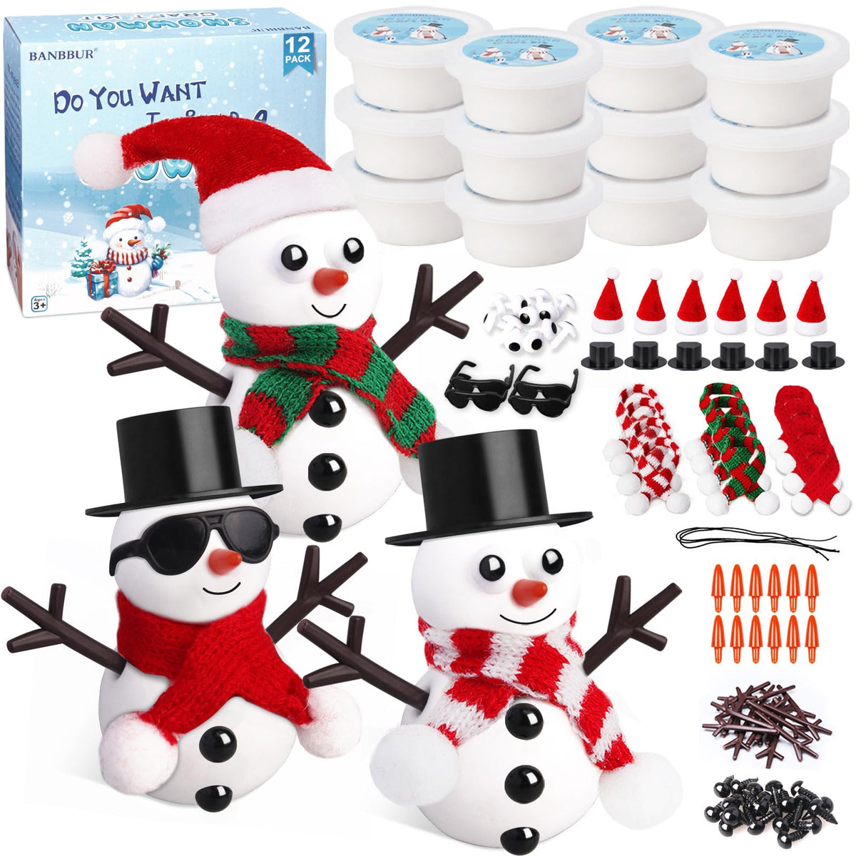 BANBBUR 12-Pack Christmas Stocking Stuffers for Kids – Build a Snowman DIY Craft Kit