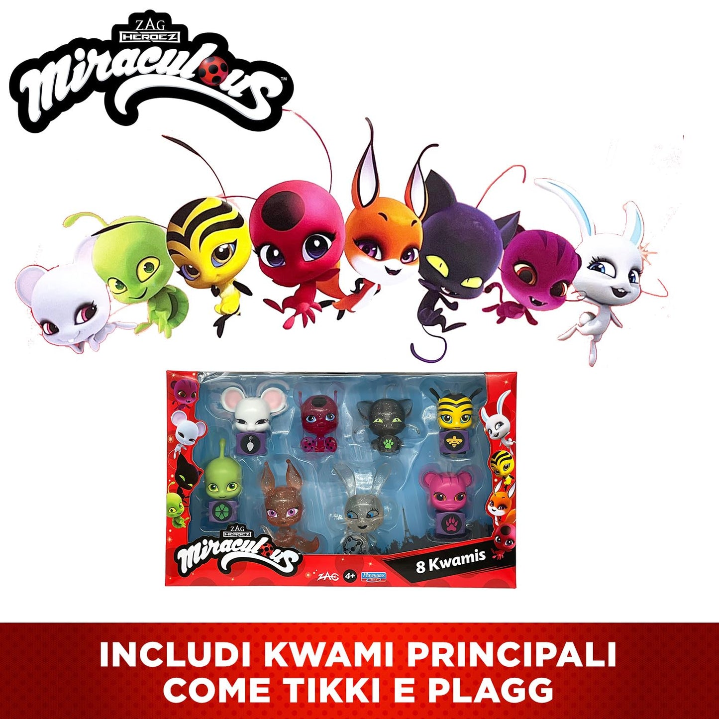 Bandai Miraculous Kwami Eight-Pack Figures – Tikki, Plagg, Trixx, Wayzz, Pollen, Nooroo, Fluff & Duusu