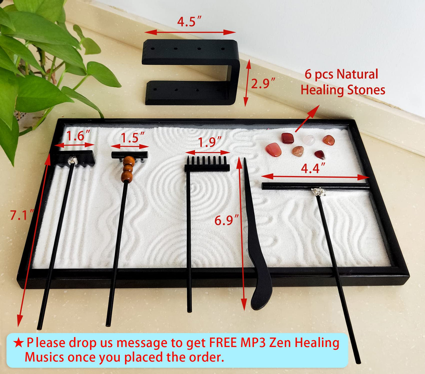 BangBangDa Mini Zen Garden Rake Set – 12-Piece Black Bamboo Rakes with Storage Stand & Crystals
