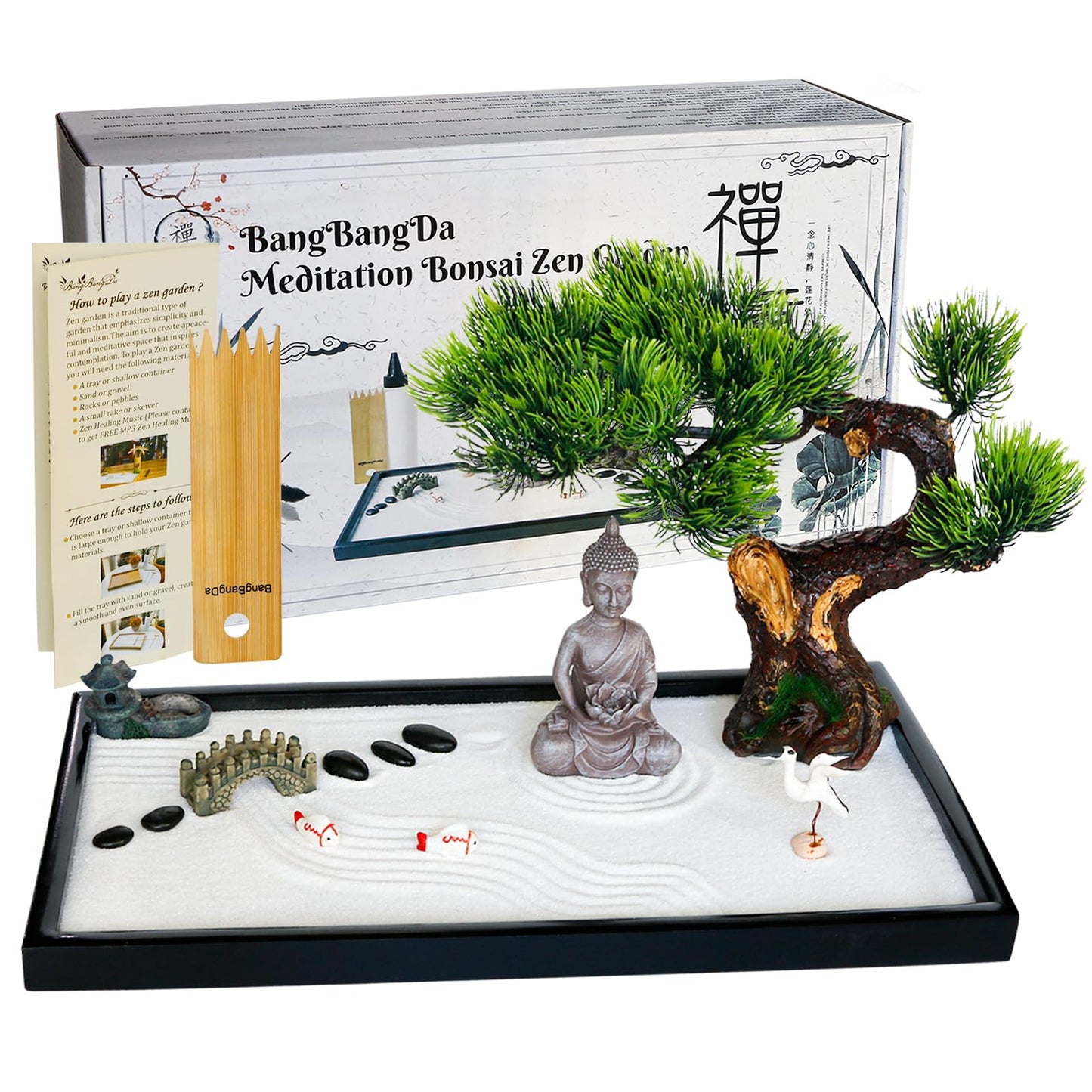 BangBangDa Japanese Zen Garden Kit for Desk | Desktop Meditation & Relaxation Decor
