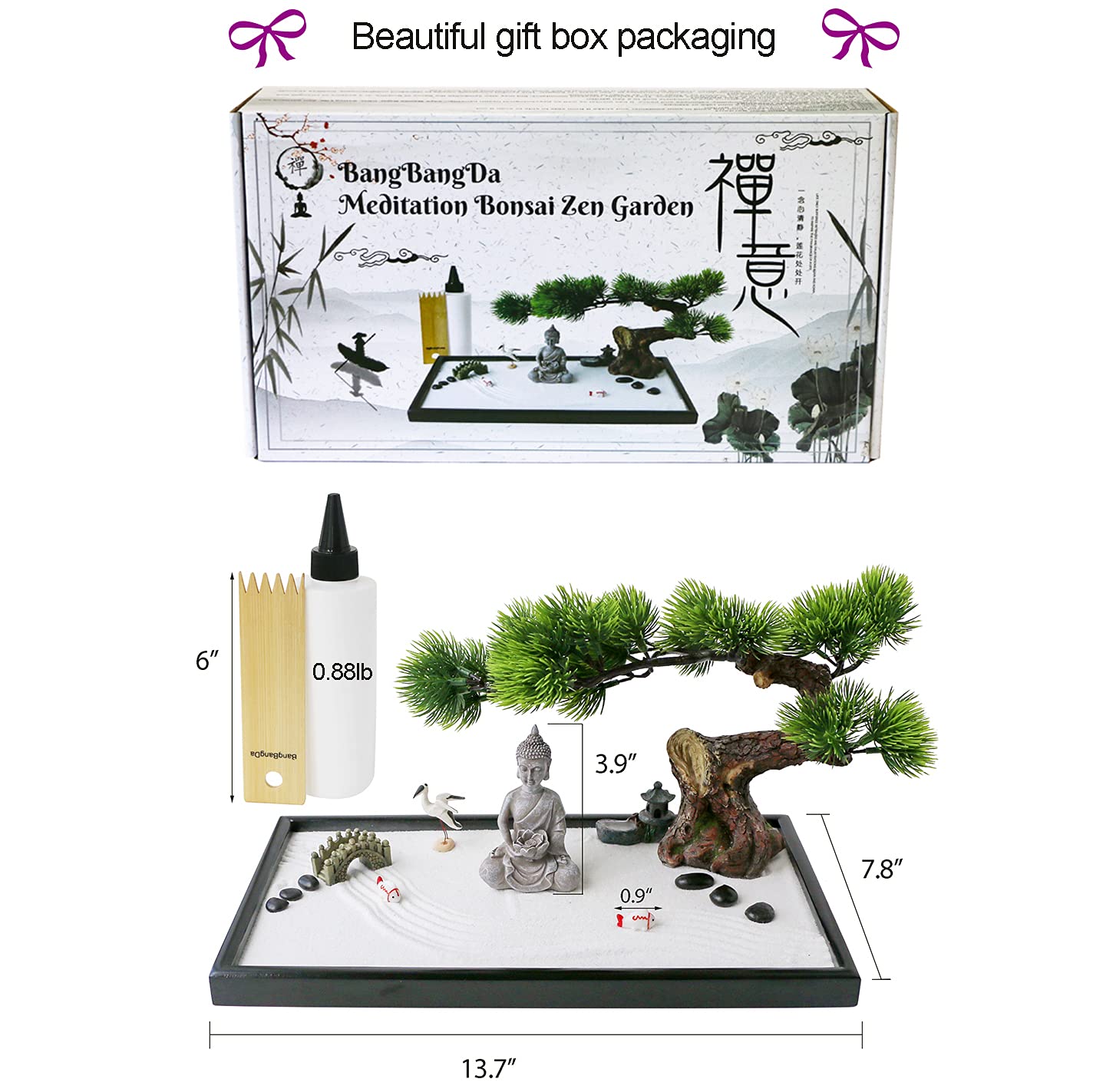BangBangDa Japanese Zen Garden Kit for Desk | Desktop Meditation & Relaxation Decor