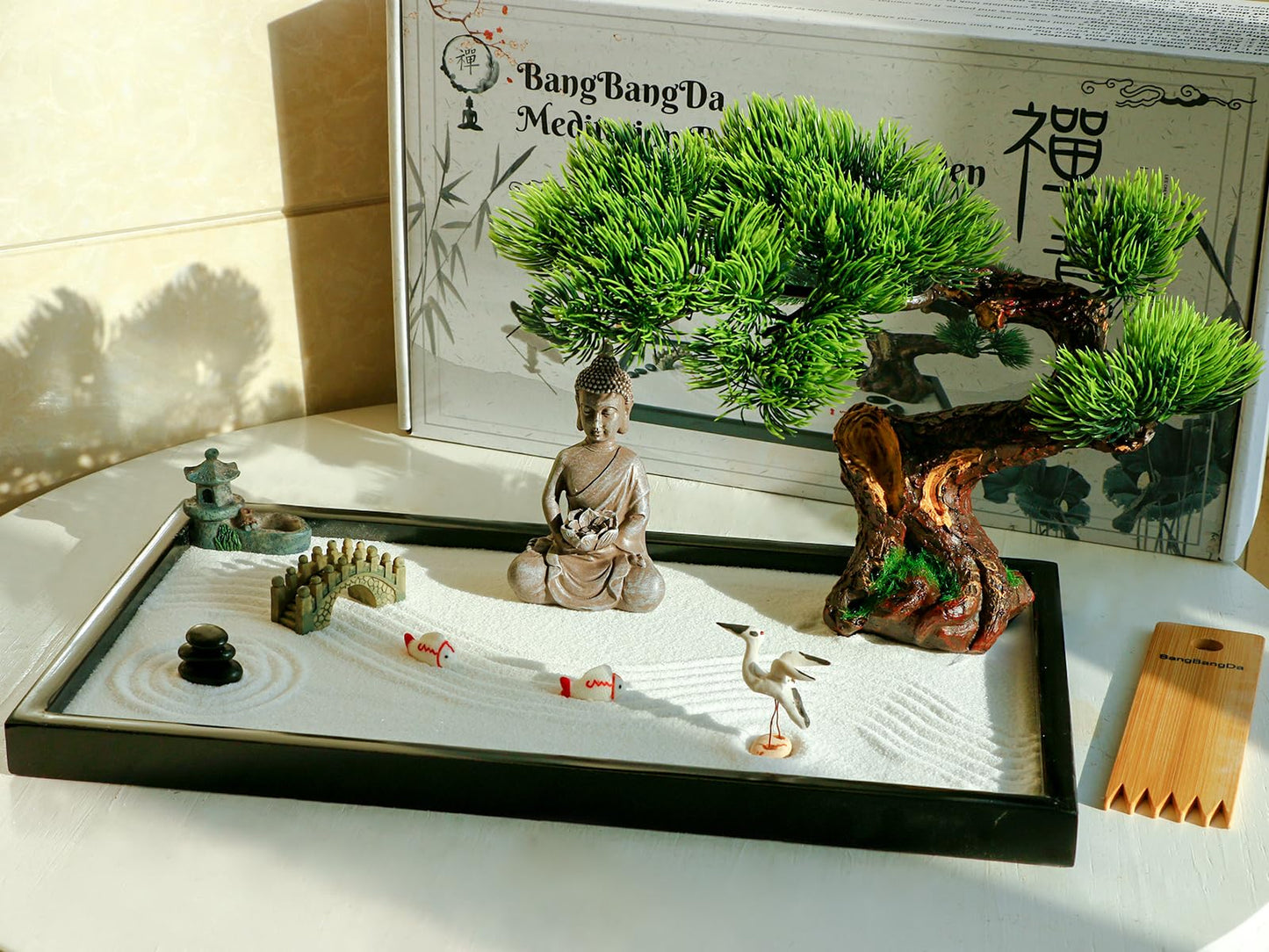 BangBangDa Japanese Zen Garden Kit for Desk | Desktop Meditation & Relaxation Decor