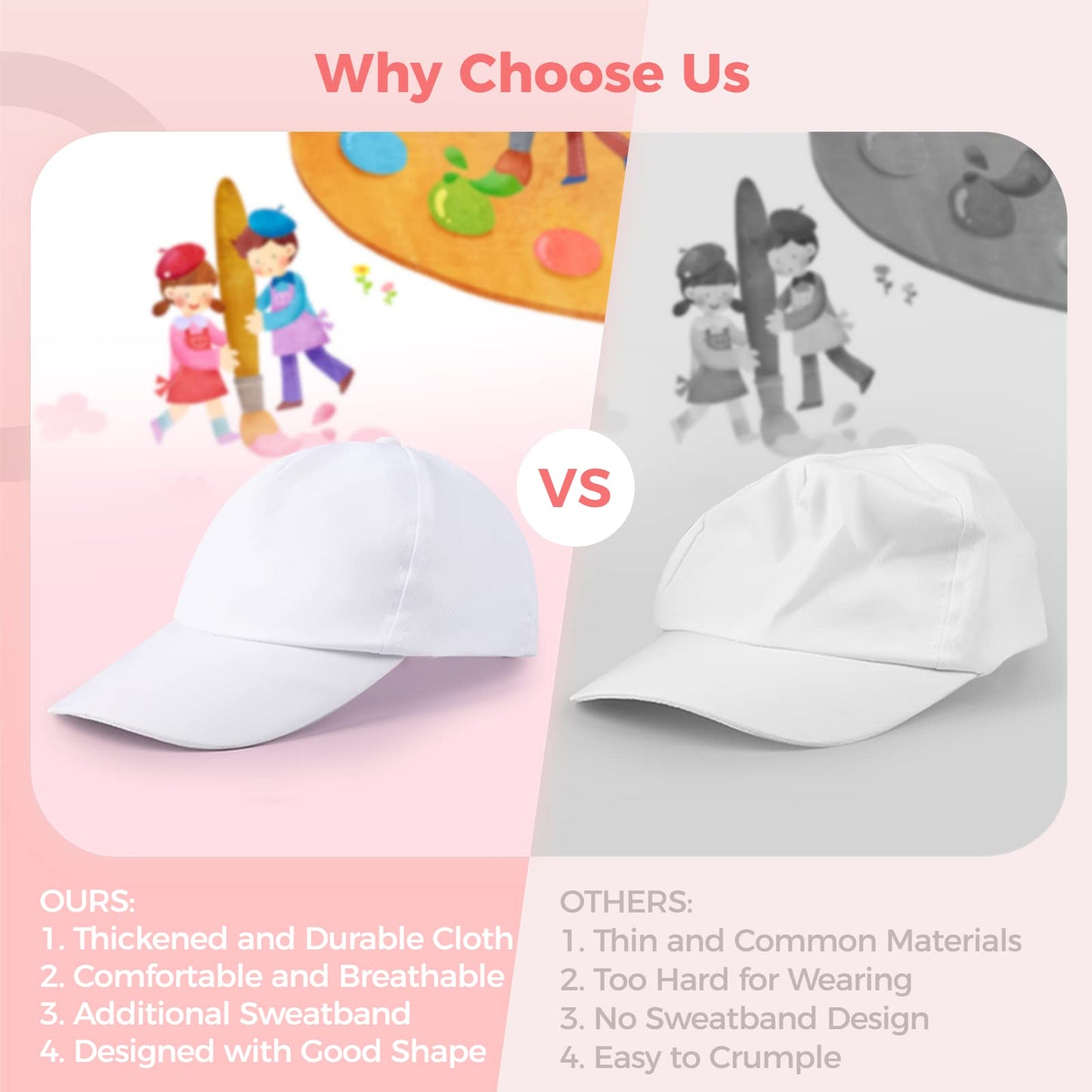B bangcool DIY Kids Baseball Caps – White Blank Hat for Painting & Crafts