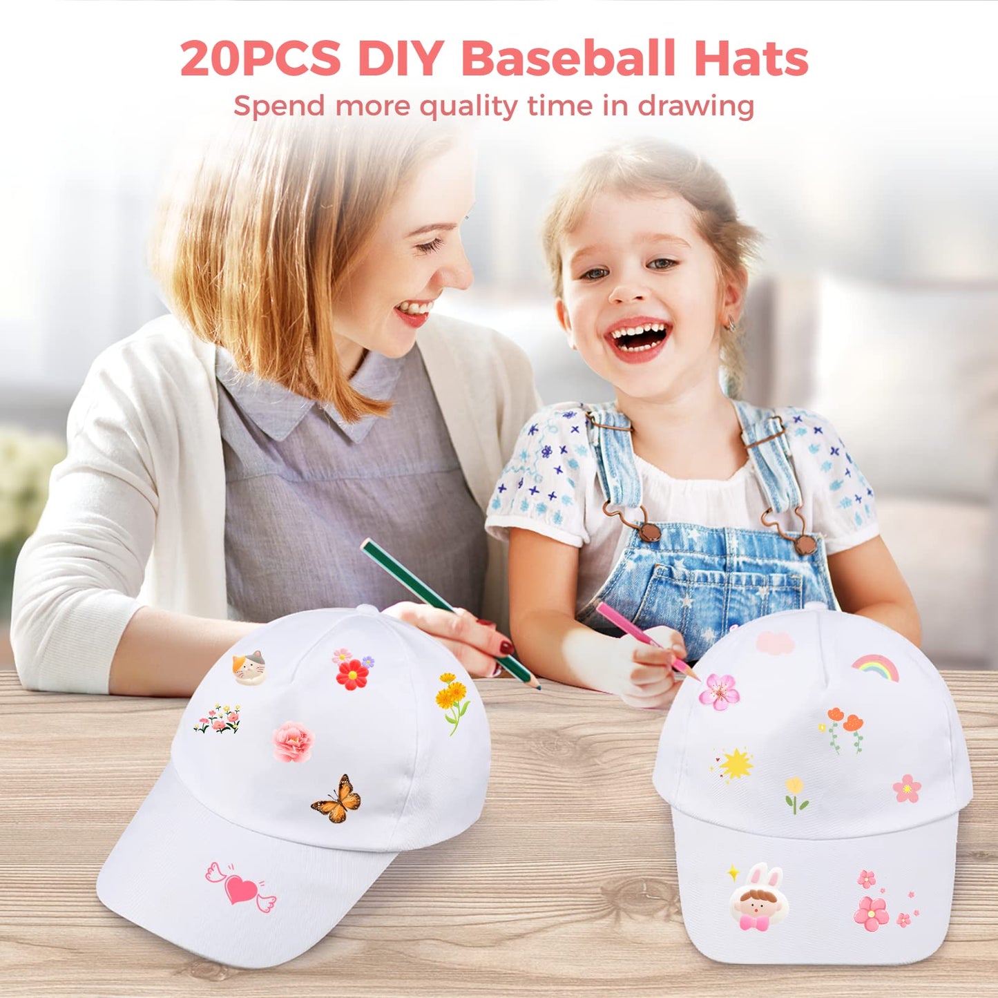 B bangcool DIY Kids Baseball Caps – White Blank Hat for Painting & Crafts