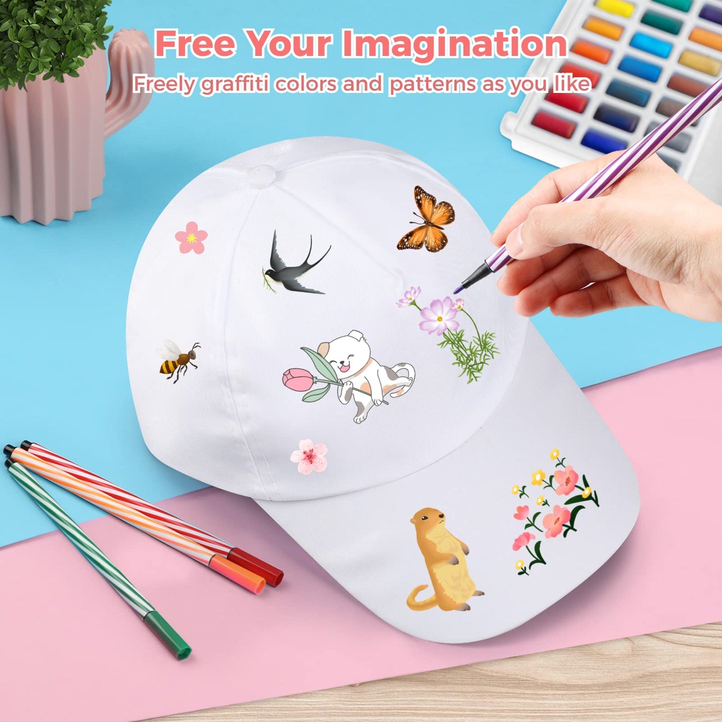 B bangcool DIY Kids Baseball Caps – White Blank Hat for Painting & Crafts