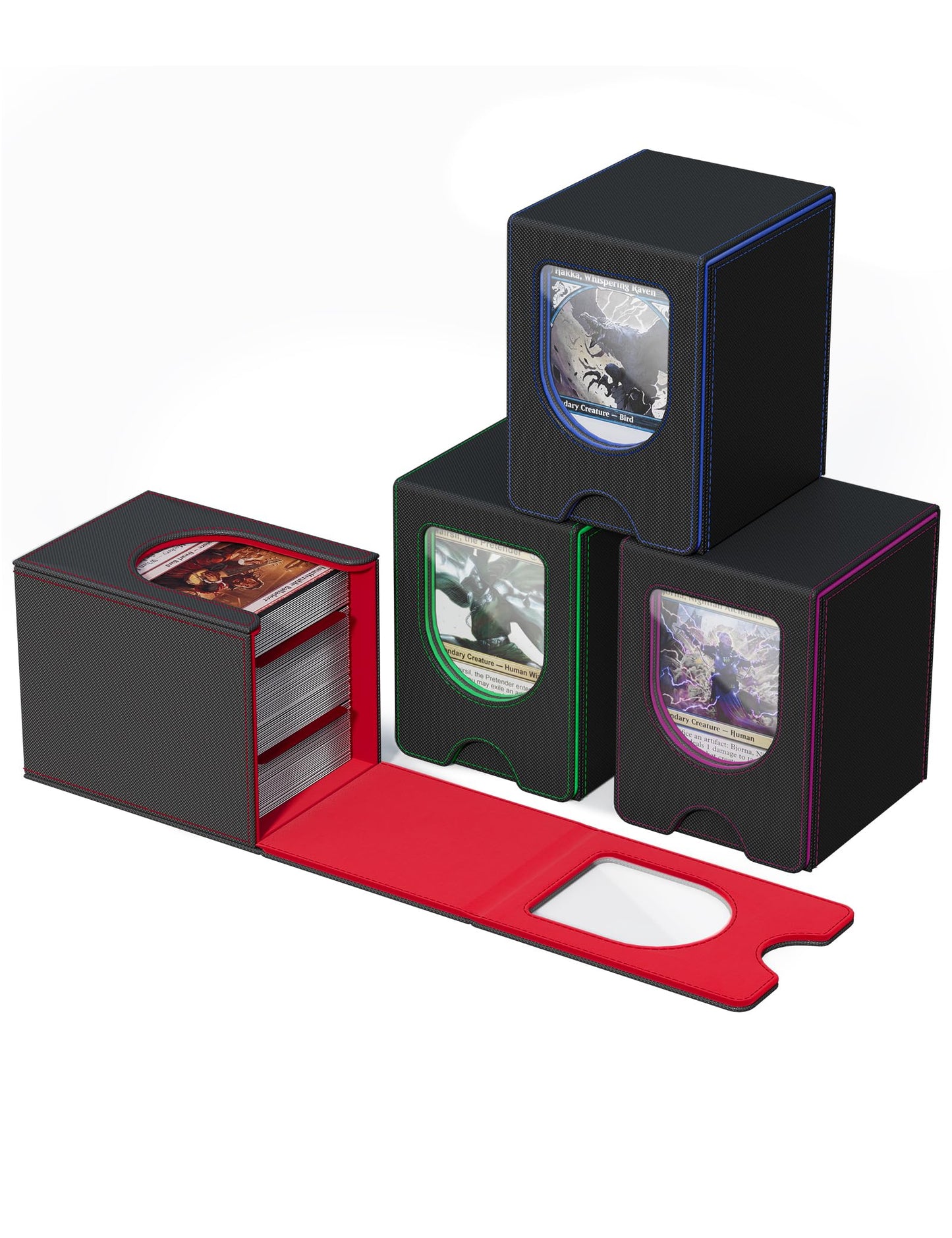 banloga 4 Pack Card Deck Box for MTG Commander – Holds 100+ Cards, 8 Dividers, PU Leather