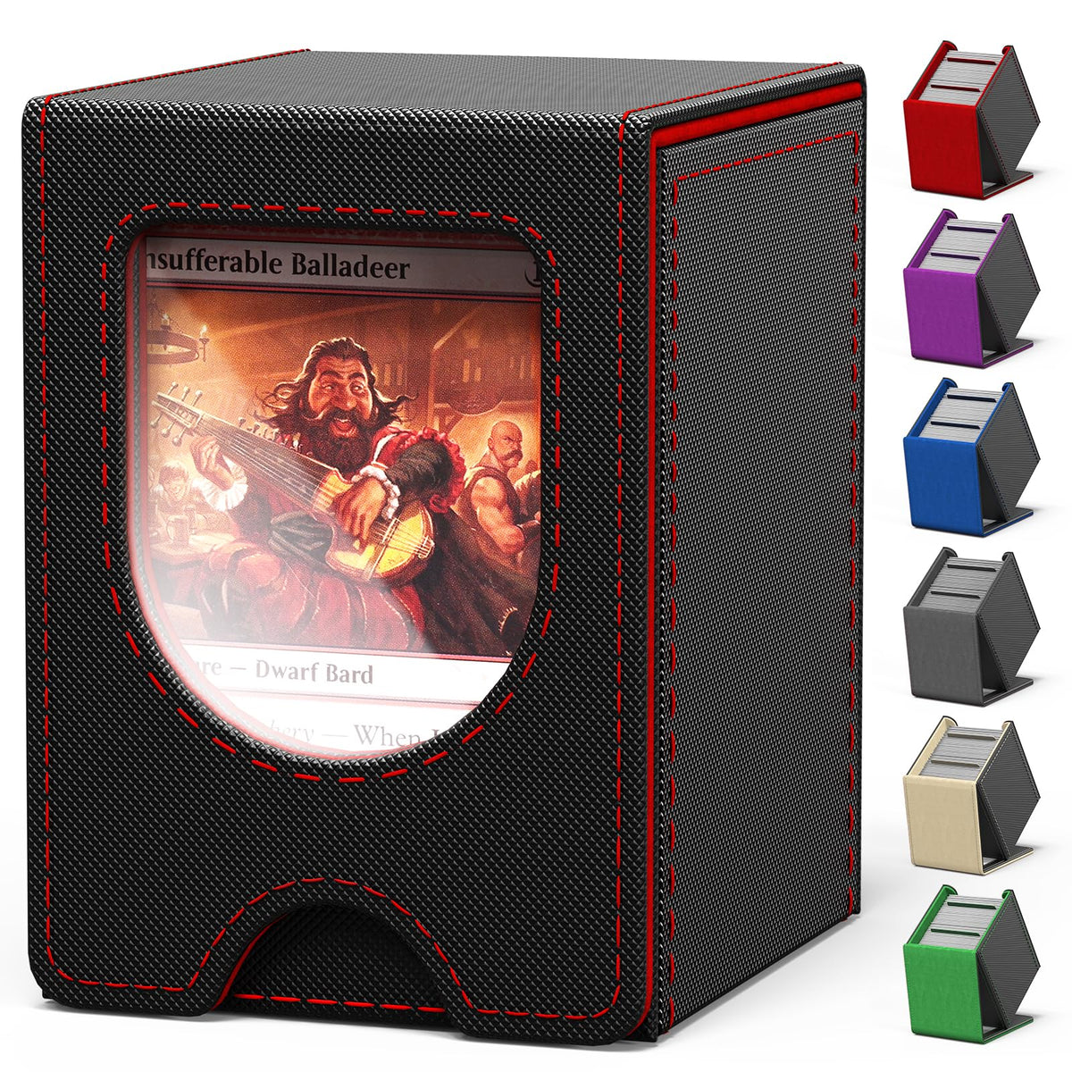 banloga Card Deck Box for MTG Commander – Holds 100+ Double-Sleeved Cards, 2 Dividers, Magnetic Closure (Black & Red)