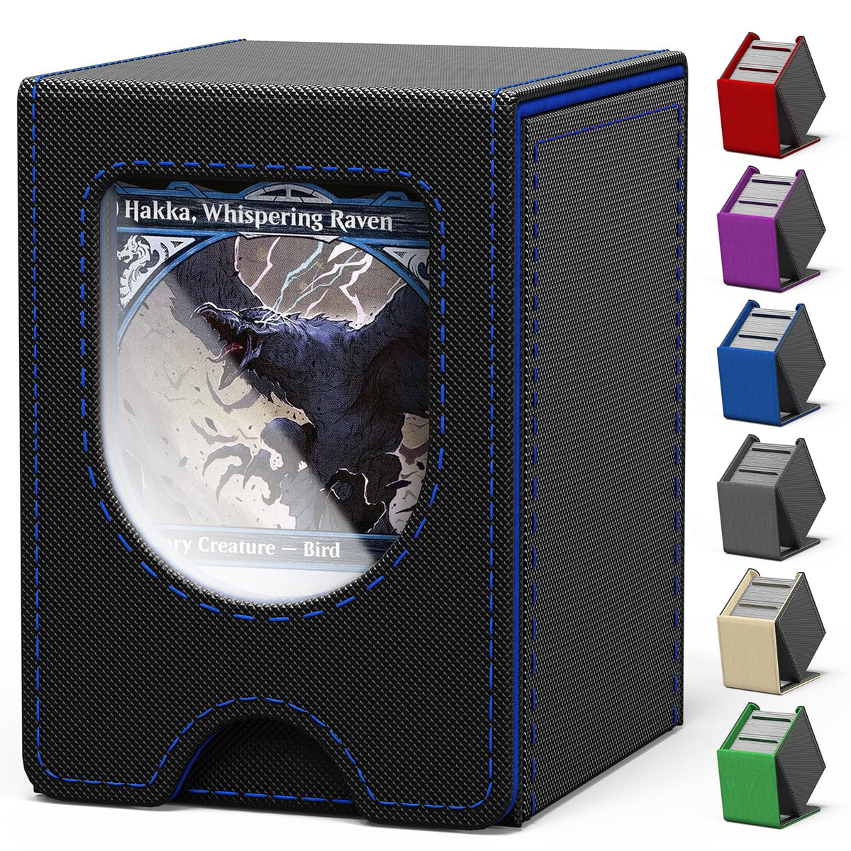 Banloga Card Deck Box for MTG Commander – Holds 100+ Double-Sleeved Cards, 2 Dividers, Black & Blue