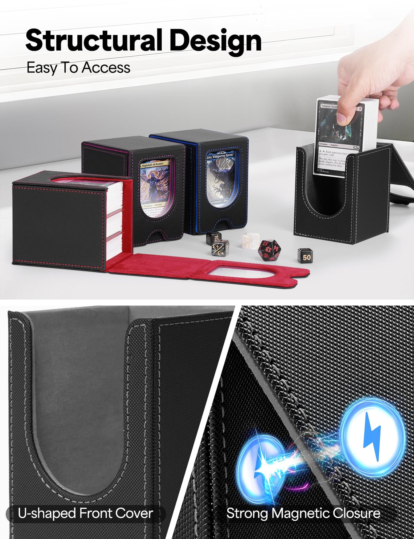 banloga Card Deck Box for MTG Commander – Holds 100+ Cards, 2 Dividers, Waterproof PU Leather