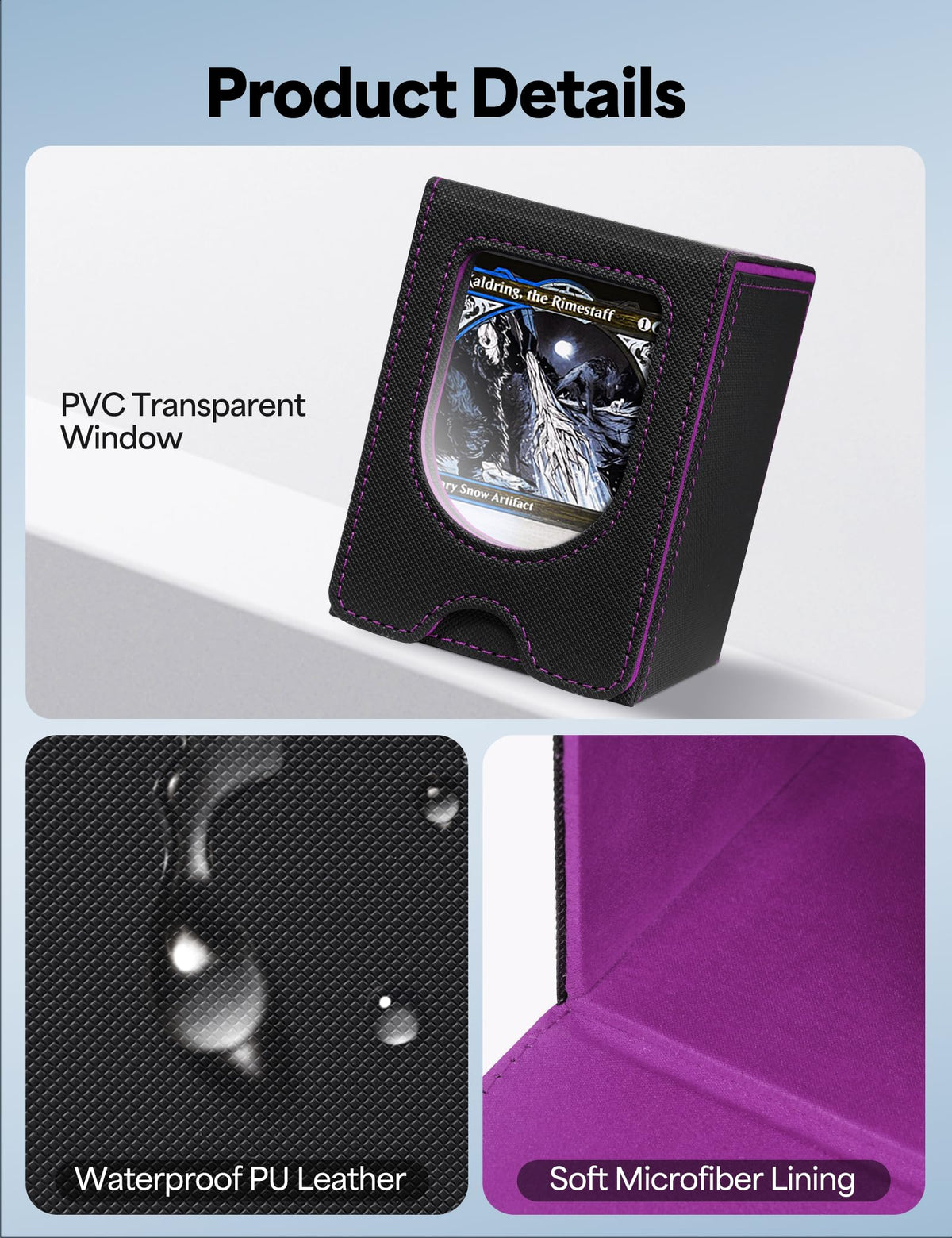 banloga Card Deck Box for MTG Commander – Holds 100+ Double-Sleeved Cards | Black & Purple