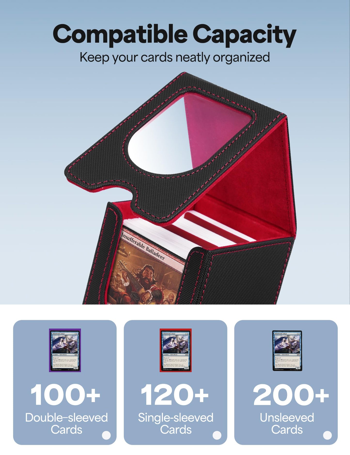 banloga 4 Pack Card Deck Box for MTG Commander – Holds 100+ Cards, 8 Dividers, PU Leather