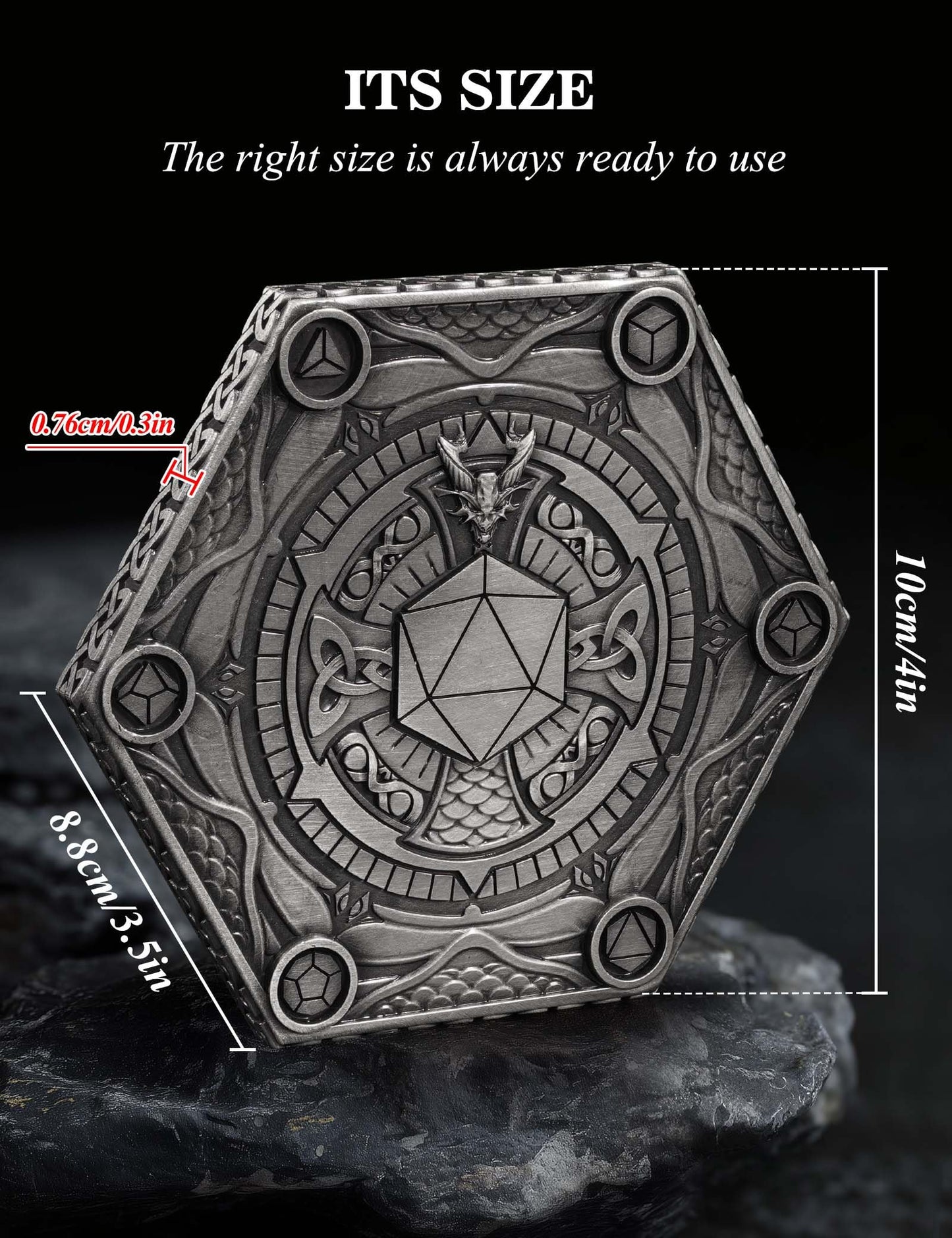 Banloga 7-Piece Metal D&D Dice Set with Dragon Pocket Watch Case | Portable Polyhedral Dice